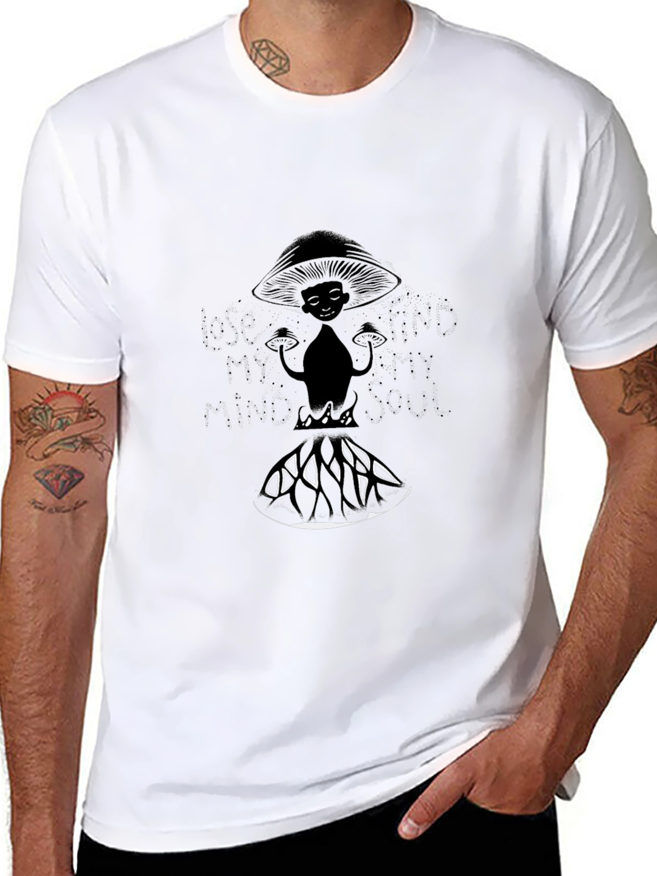 Black Mushroom Man Graphic Tee - Black Cotton view 8
