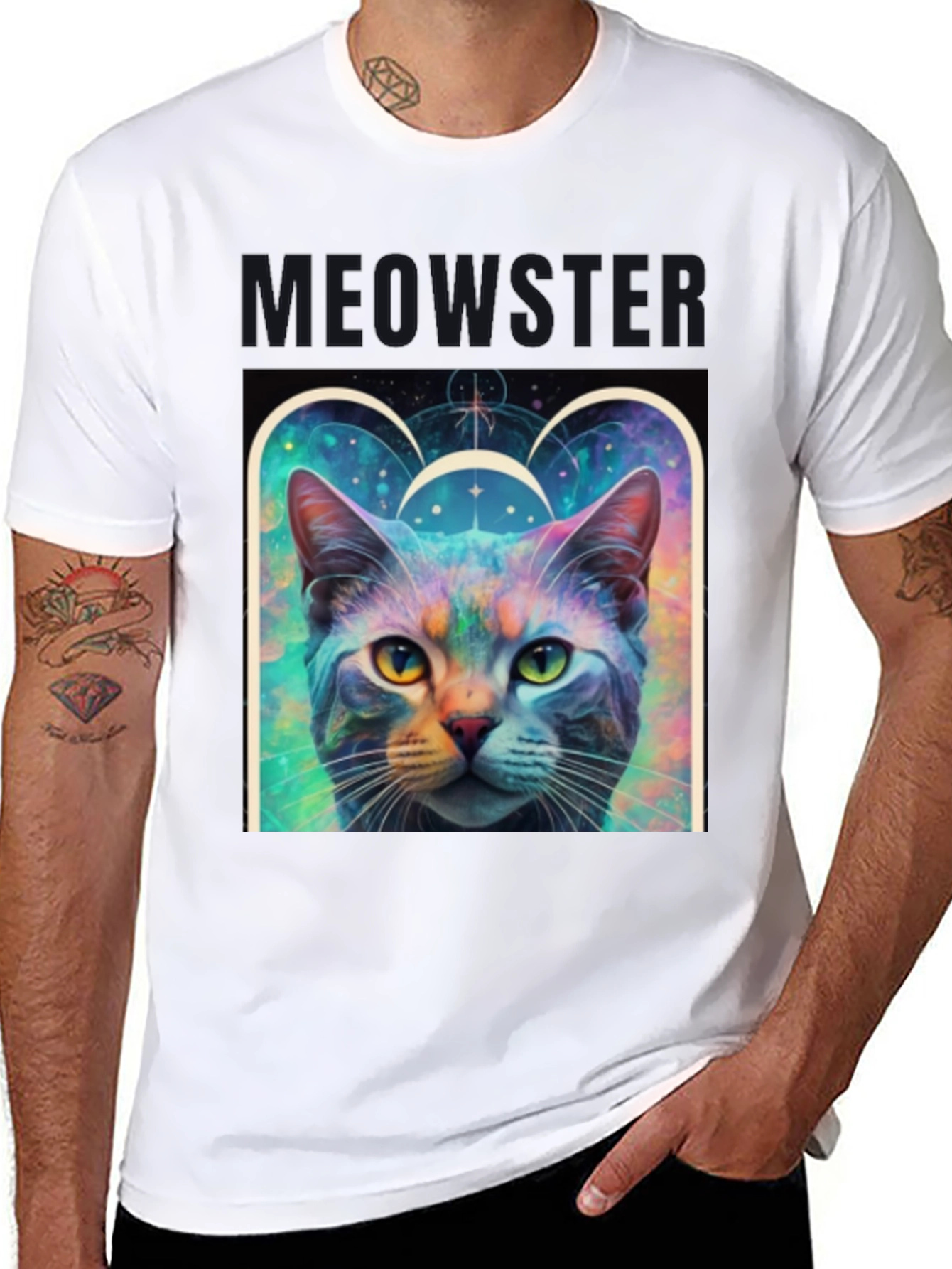 Black Meowster Cat Graphic Print Black T-Shirt view 8