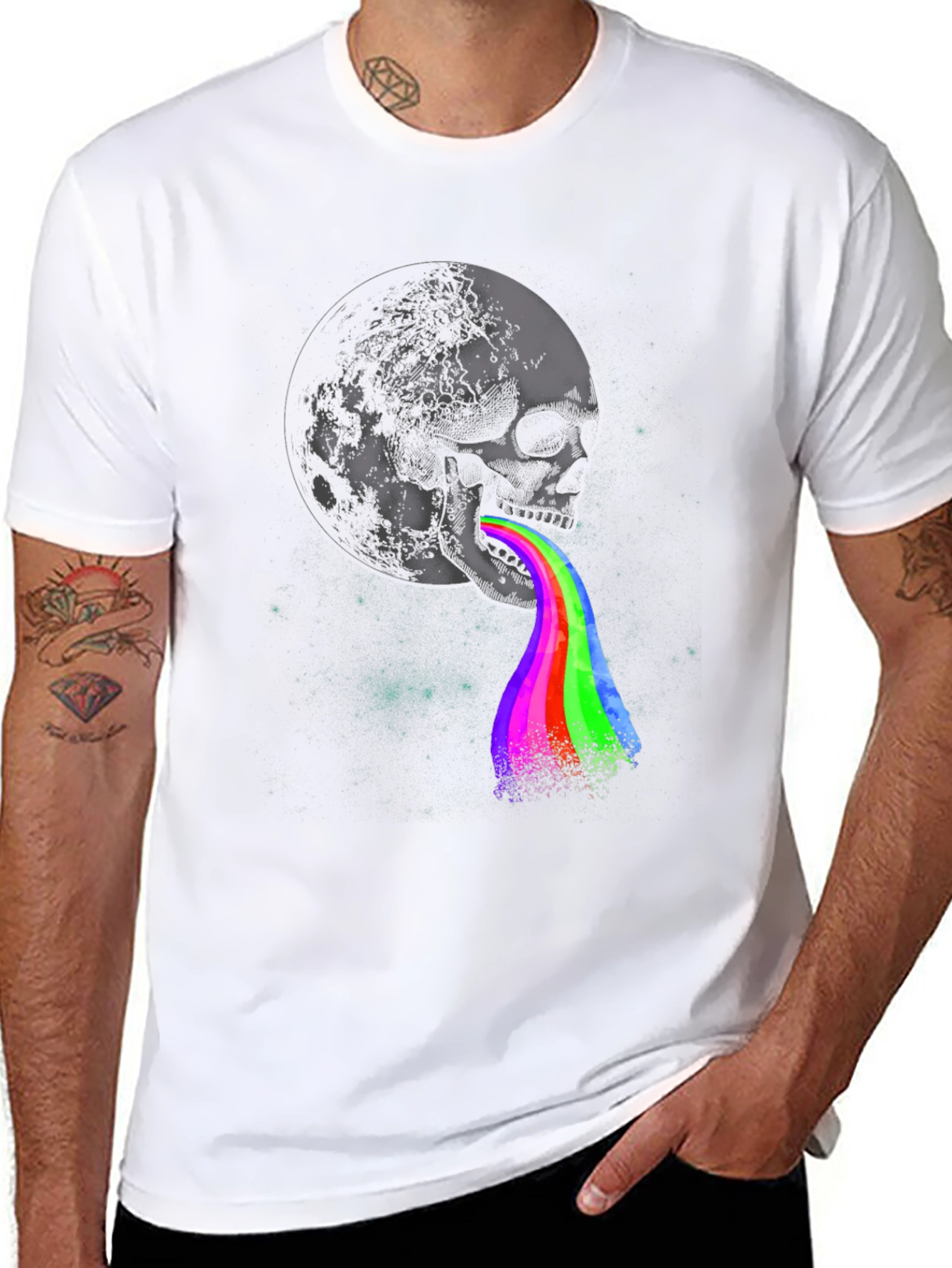 Black Skull Moon Rainbow Graphic Tee - Dark Style view 8
