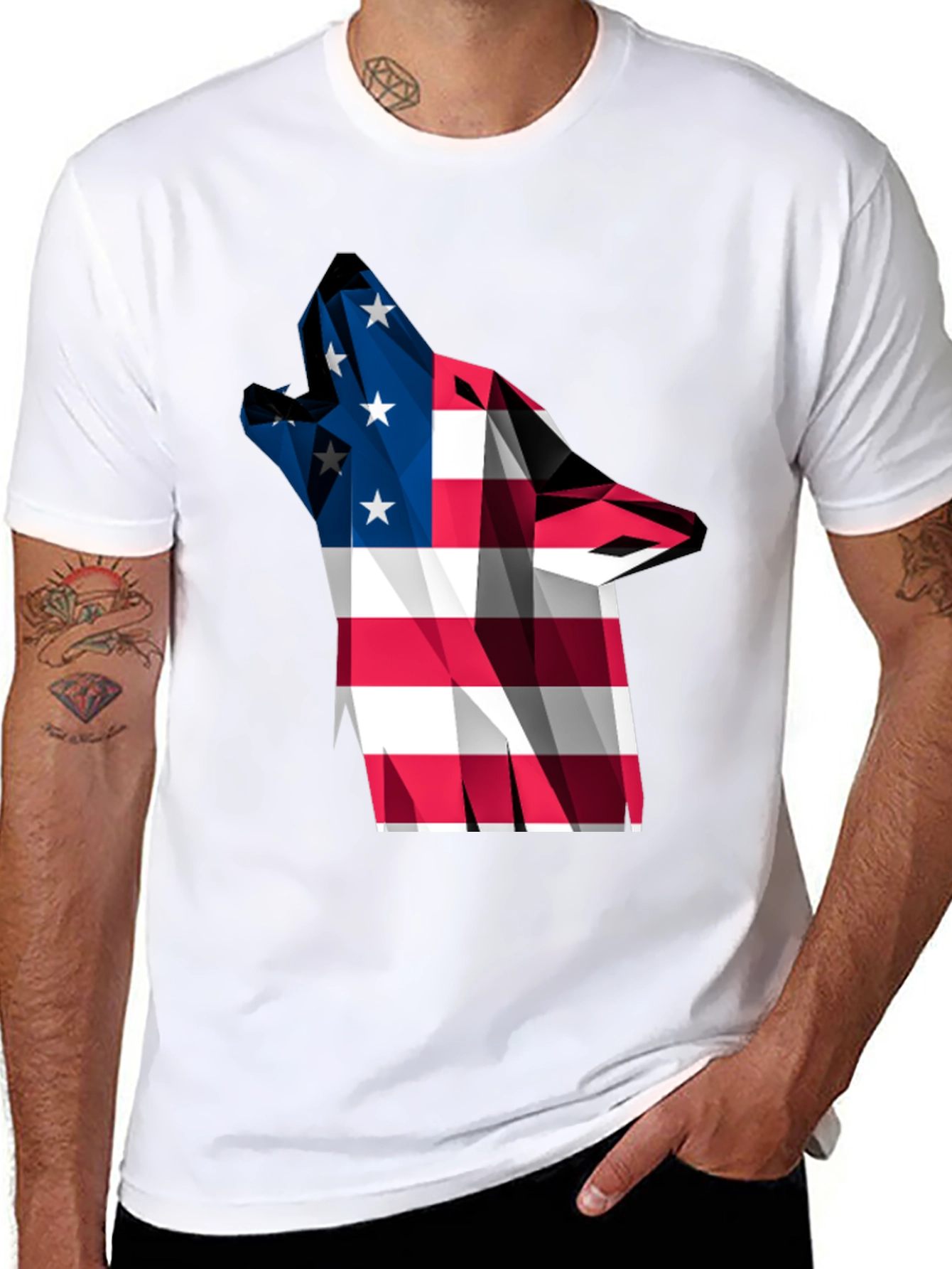 Black American Flag Wolf Graphic Tee view 8