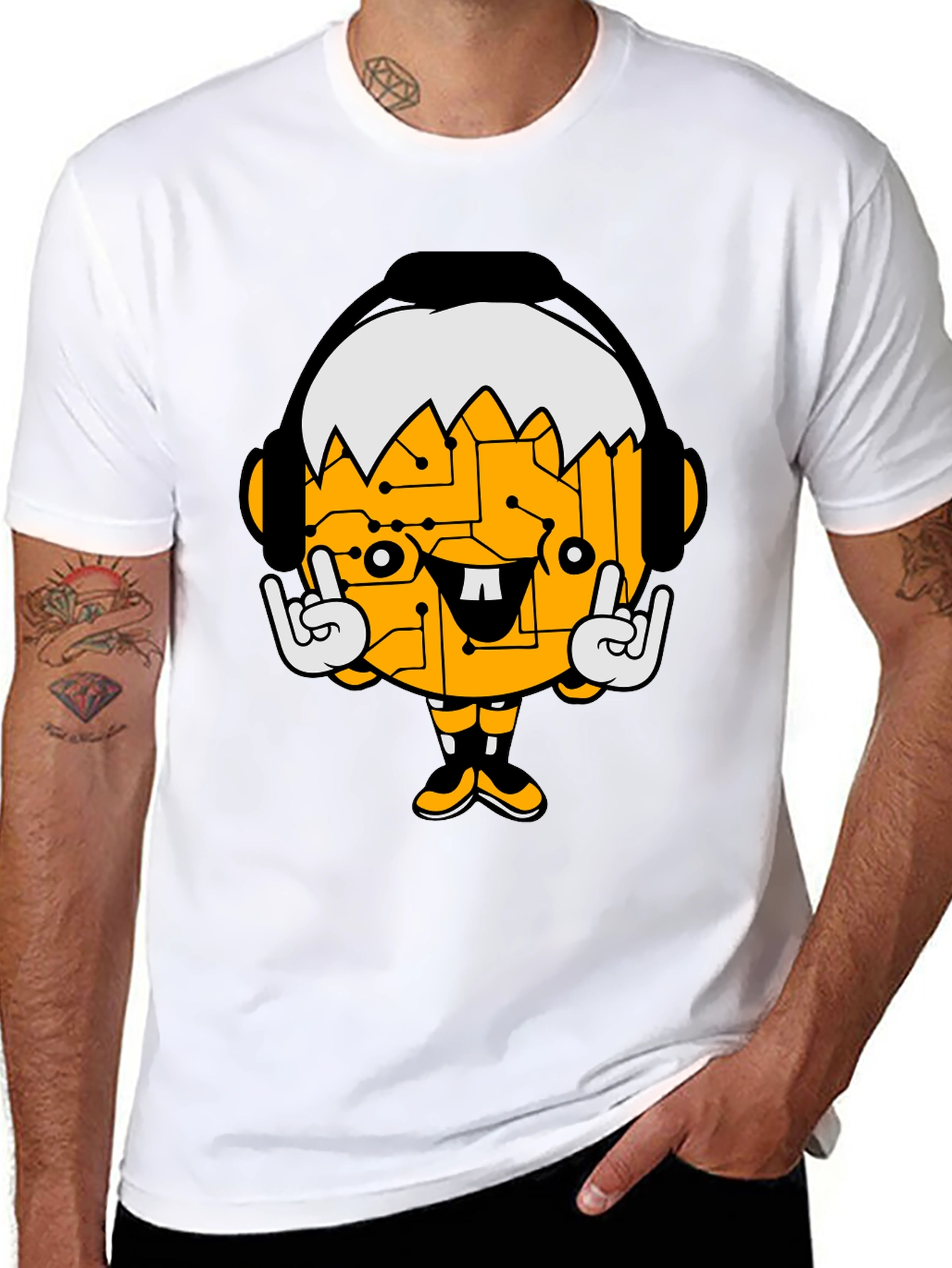 Black Tech Head Cartoon Graphic Black T-Shirt view 8