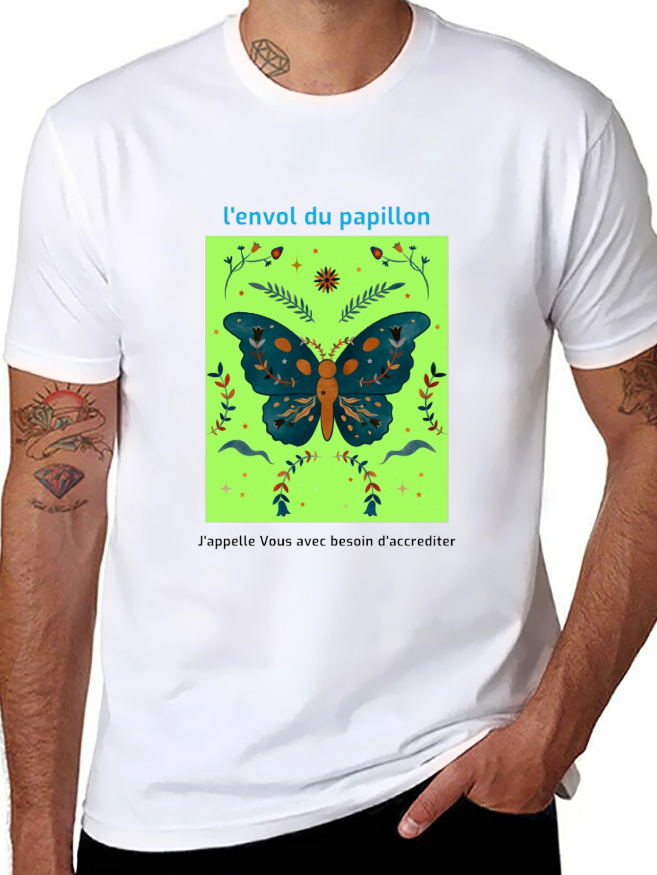 Black Butterfly Graphic Tee - French Slogan Design view 8