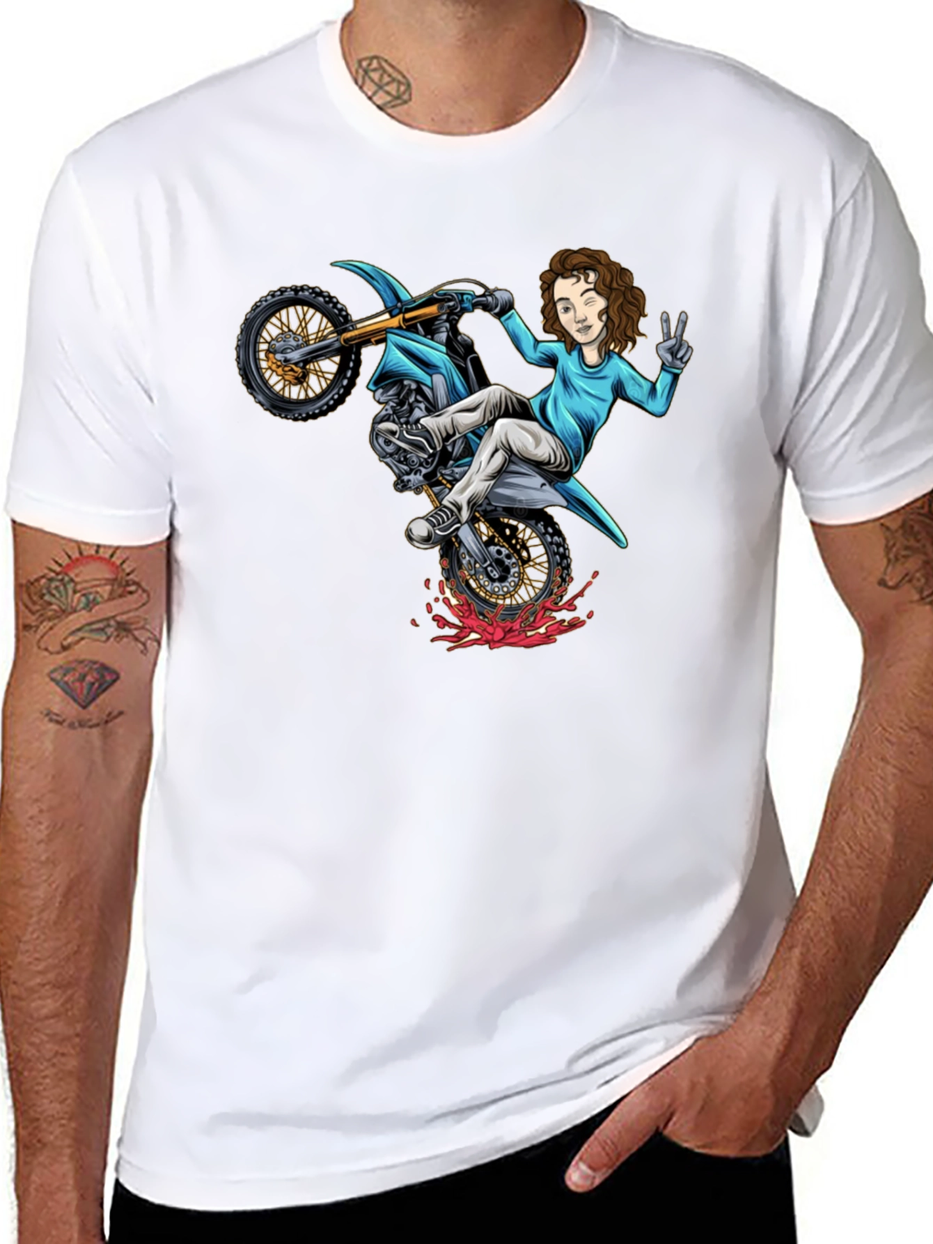 Black Motorcycle Girl Graphic Tee - Black Cotton Shirt view 8
