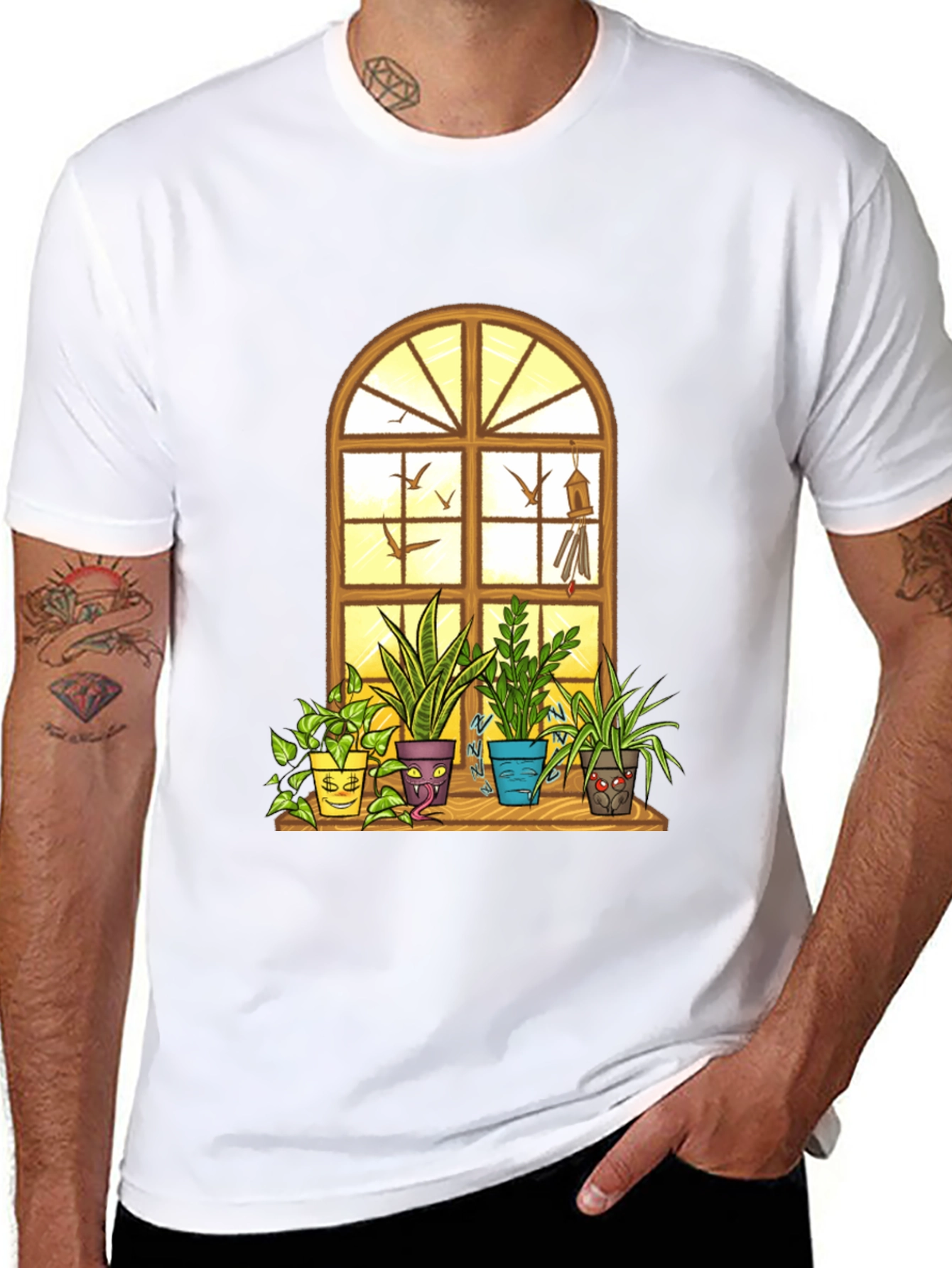 Black Men's Novelty Potted Plants Graphic T-Shirt view 8