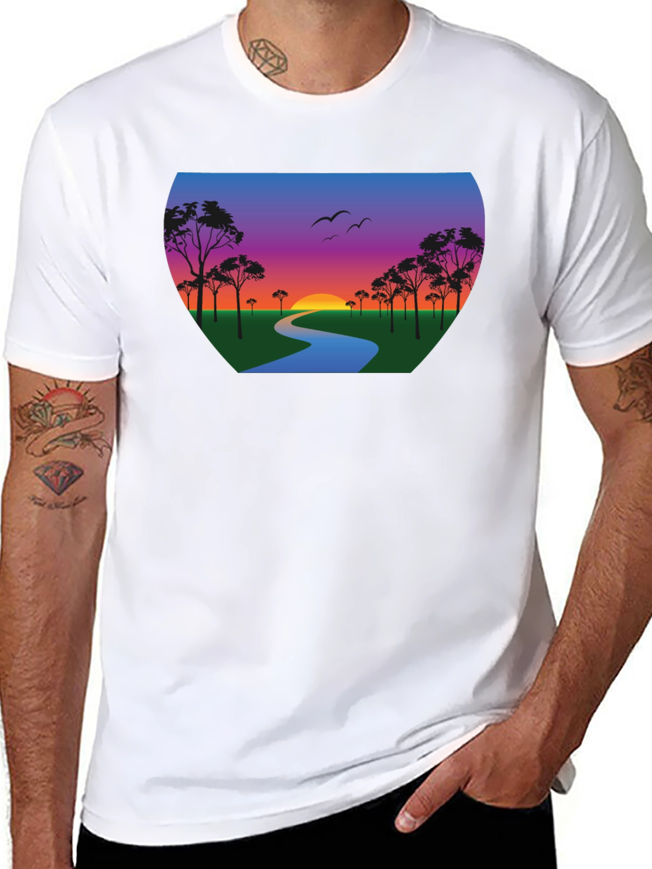Black Sunset River Graphic Tee - Black Cotton Blend view 8