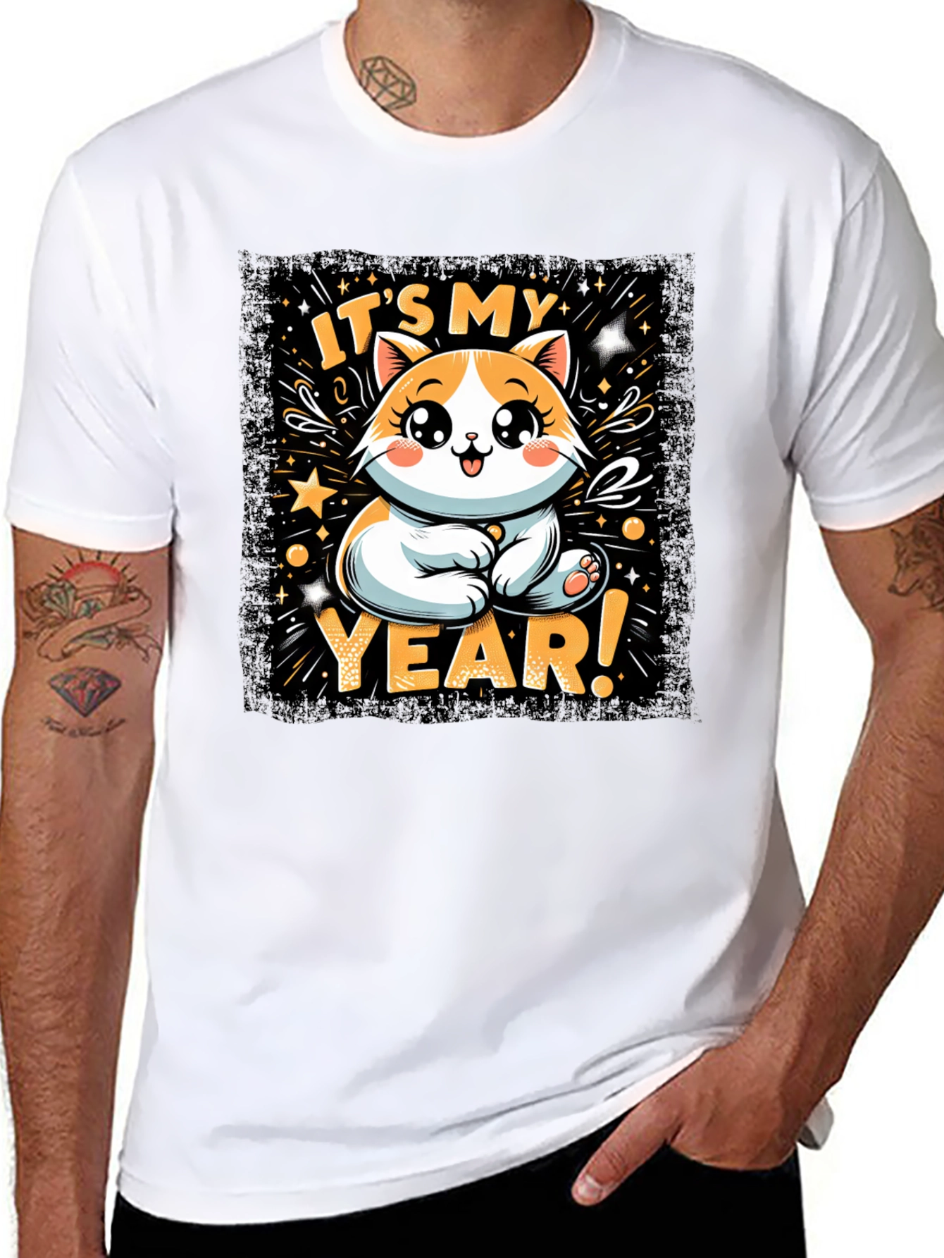 Black Cute Cat Year T-Shirt view 8