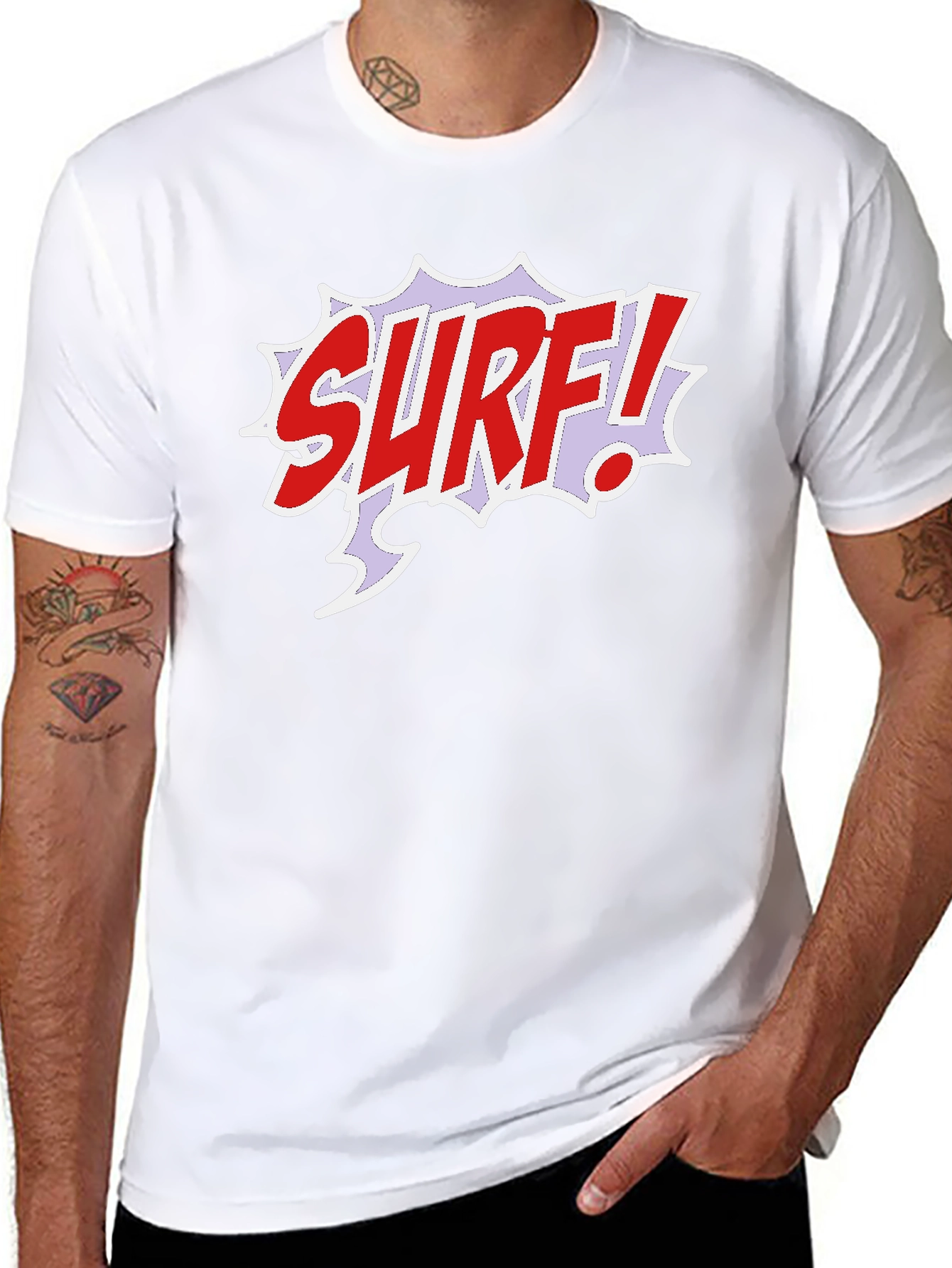 Black Surf Comic Style Black T-Shirt view 8
