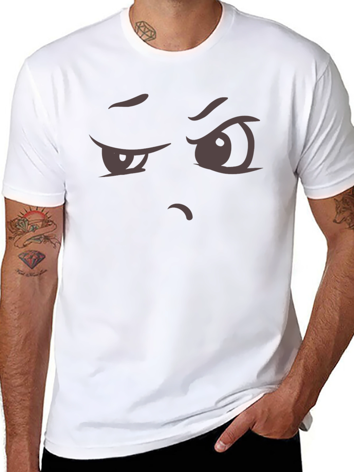 Black Skeptical Stare Graphic Tee - Funny Expression T-Shirt view 8