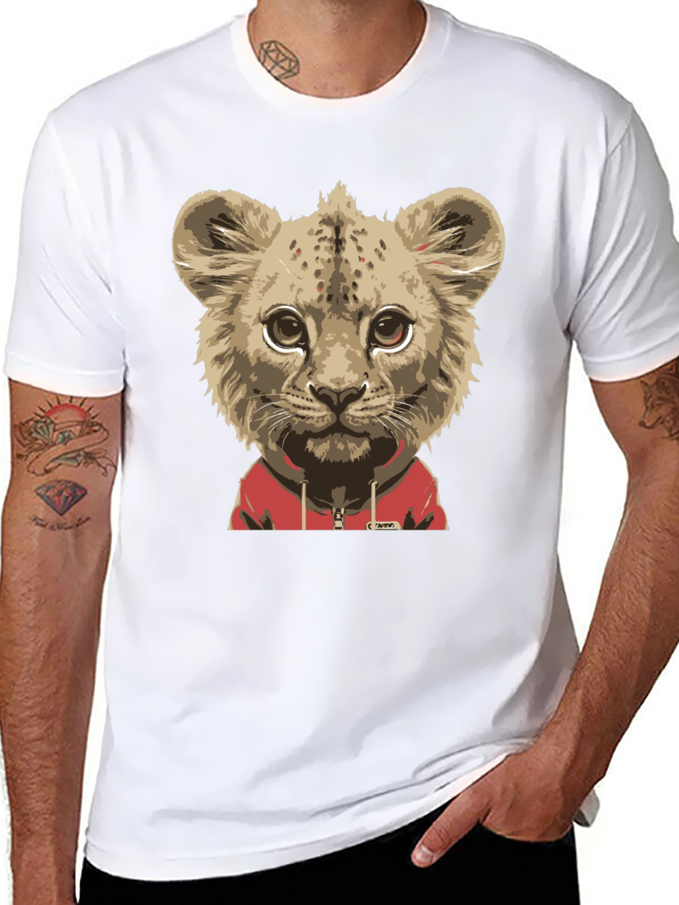 Black Lion Cub Hoodie T-Shirt - Cool Animal Tee view 8