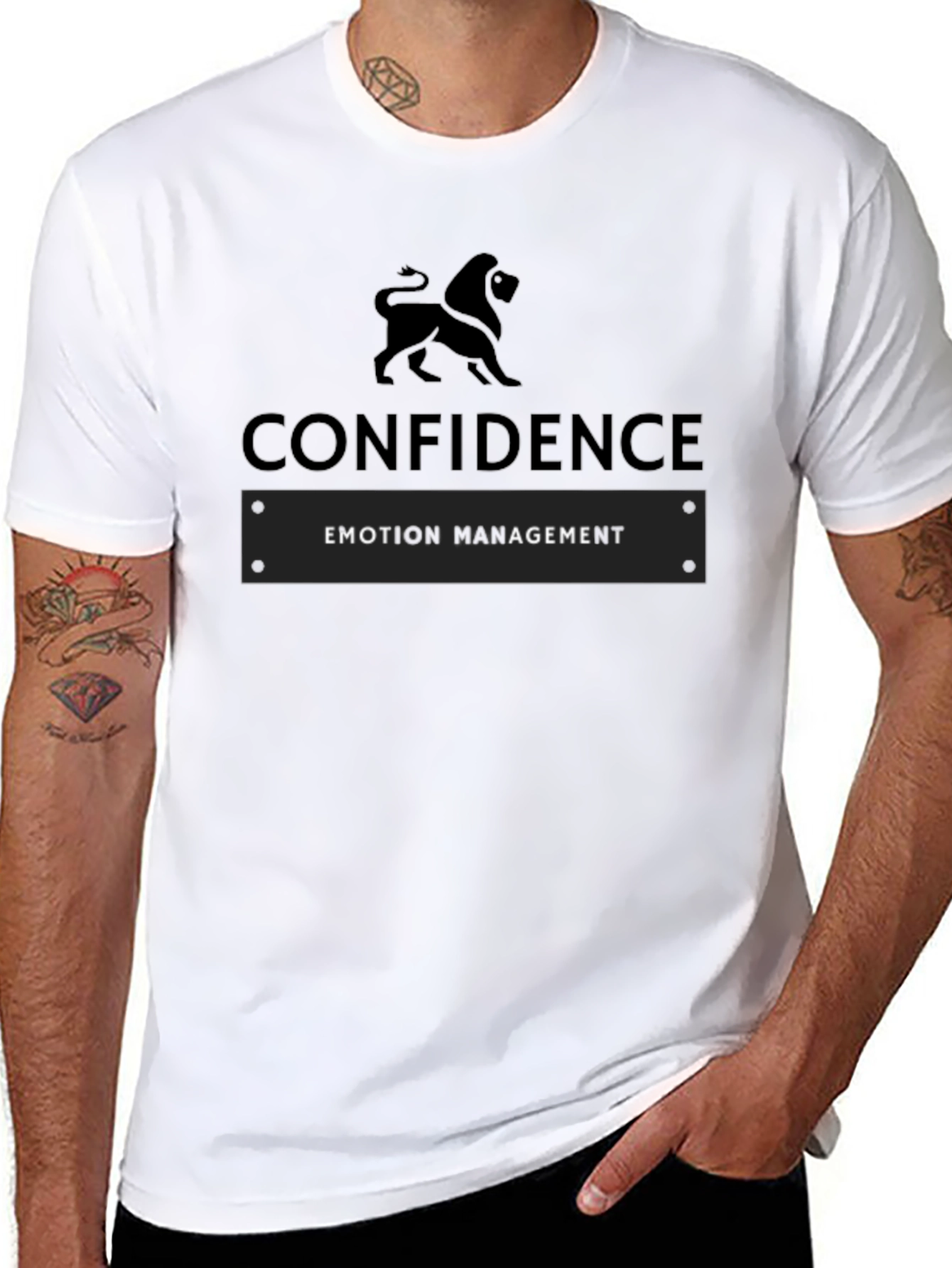 Black Confidence Lion Men's Black Graphic Tee view 8