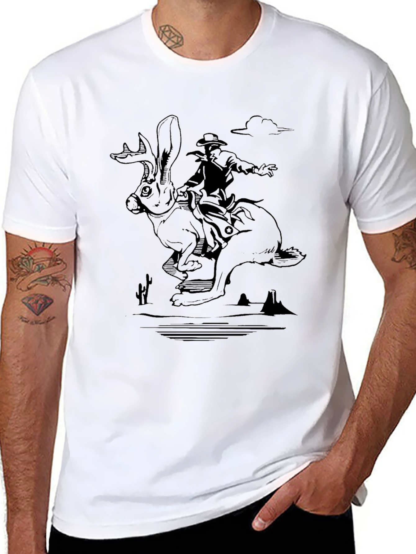Black Cowboy Riding Hare T-Shirt - Western Graphic Tee view 8