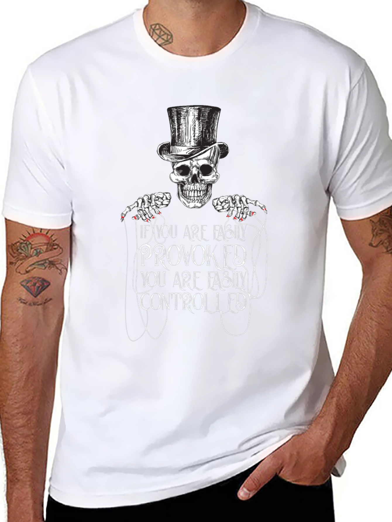 Black Provoked Controlled Skeleton Top Hat Graphic Tee - Black view 8