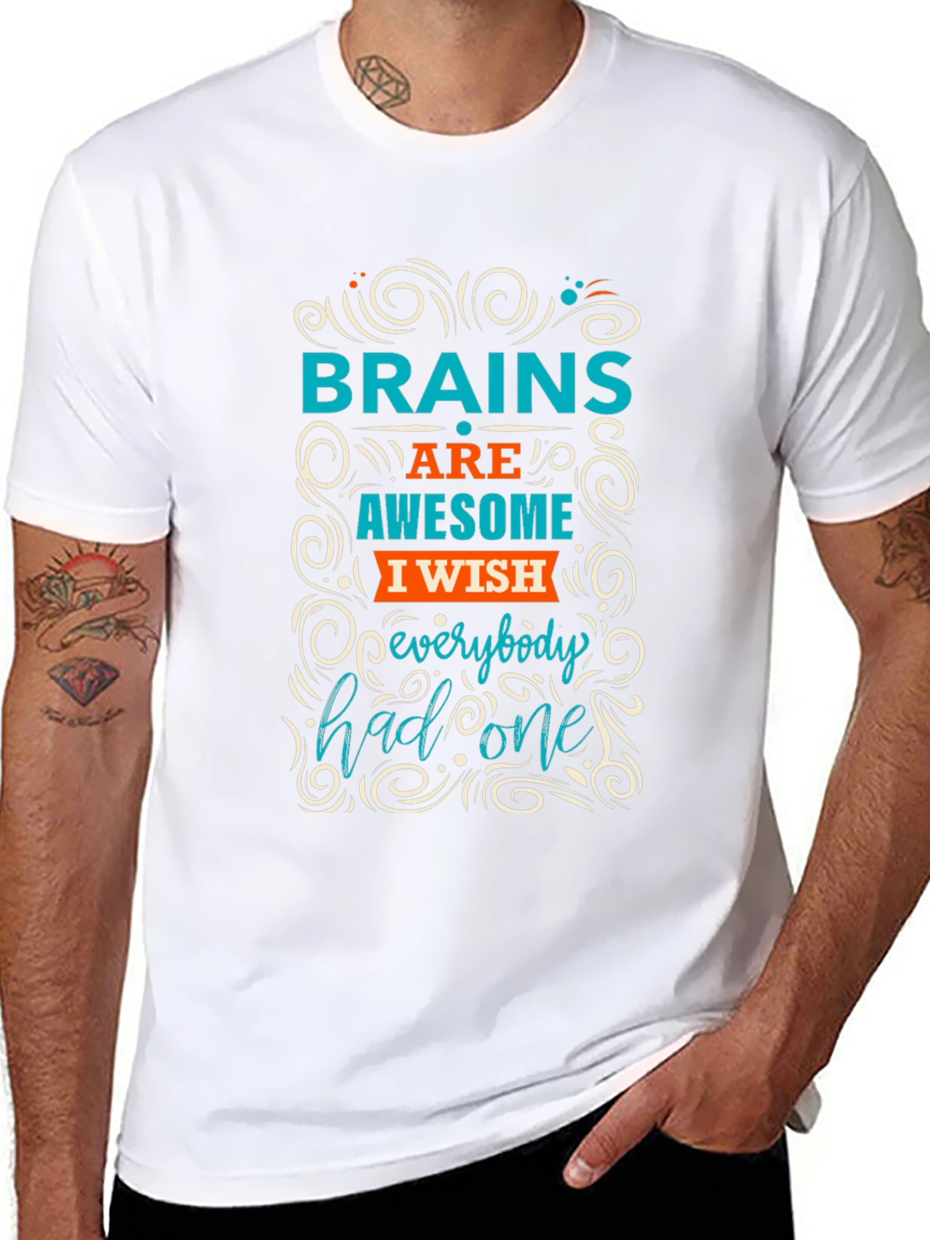 Black Brains Awesome Wish T-Shirt - Clever Graphic Tee view 8