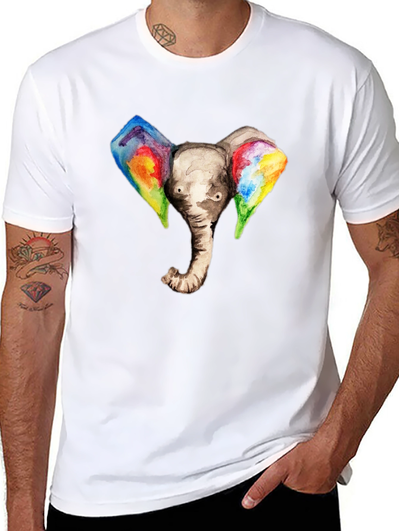 Black Elephant Rainbow Ears Graphic T-Shirt view 8
