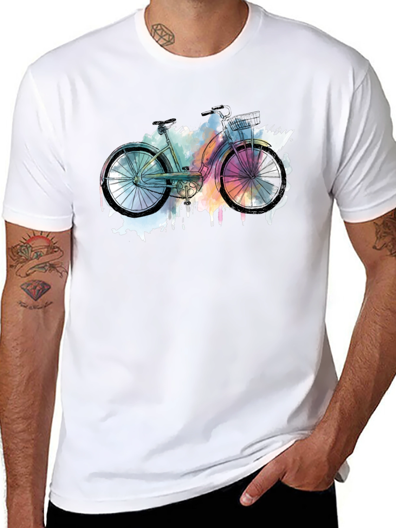 Black Watercolor Bicycle Graphic T-Shirt - Black view 8