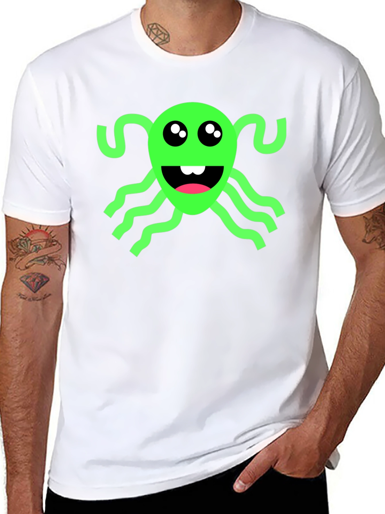 Black Funny Green Alien Black T-Shirt view 8