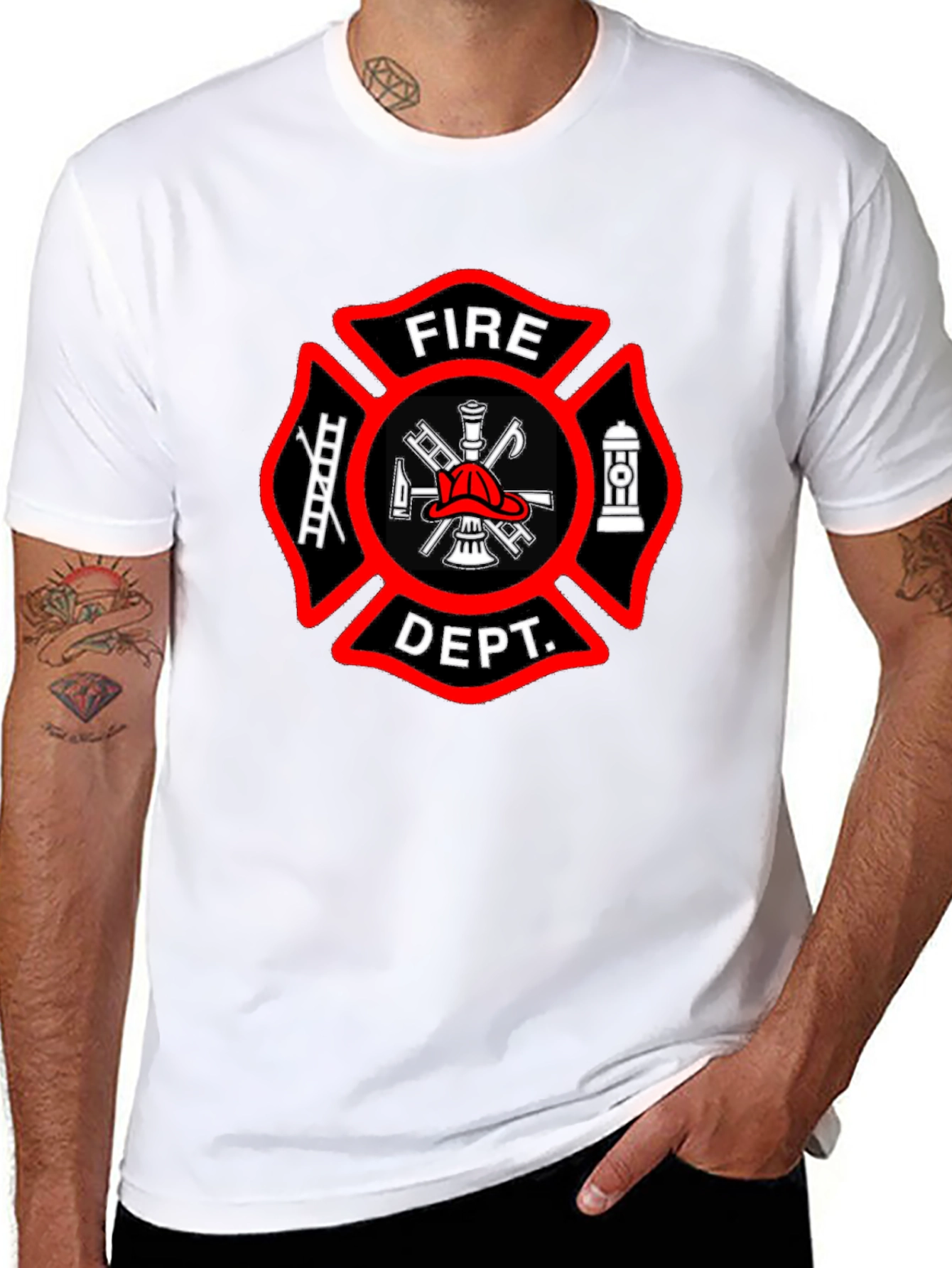 Black Fire Department T-Shirt - Maltese Cross Graphic Tee view 8