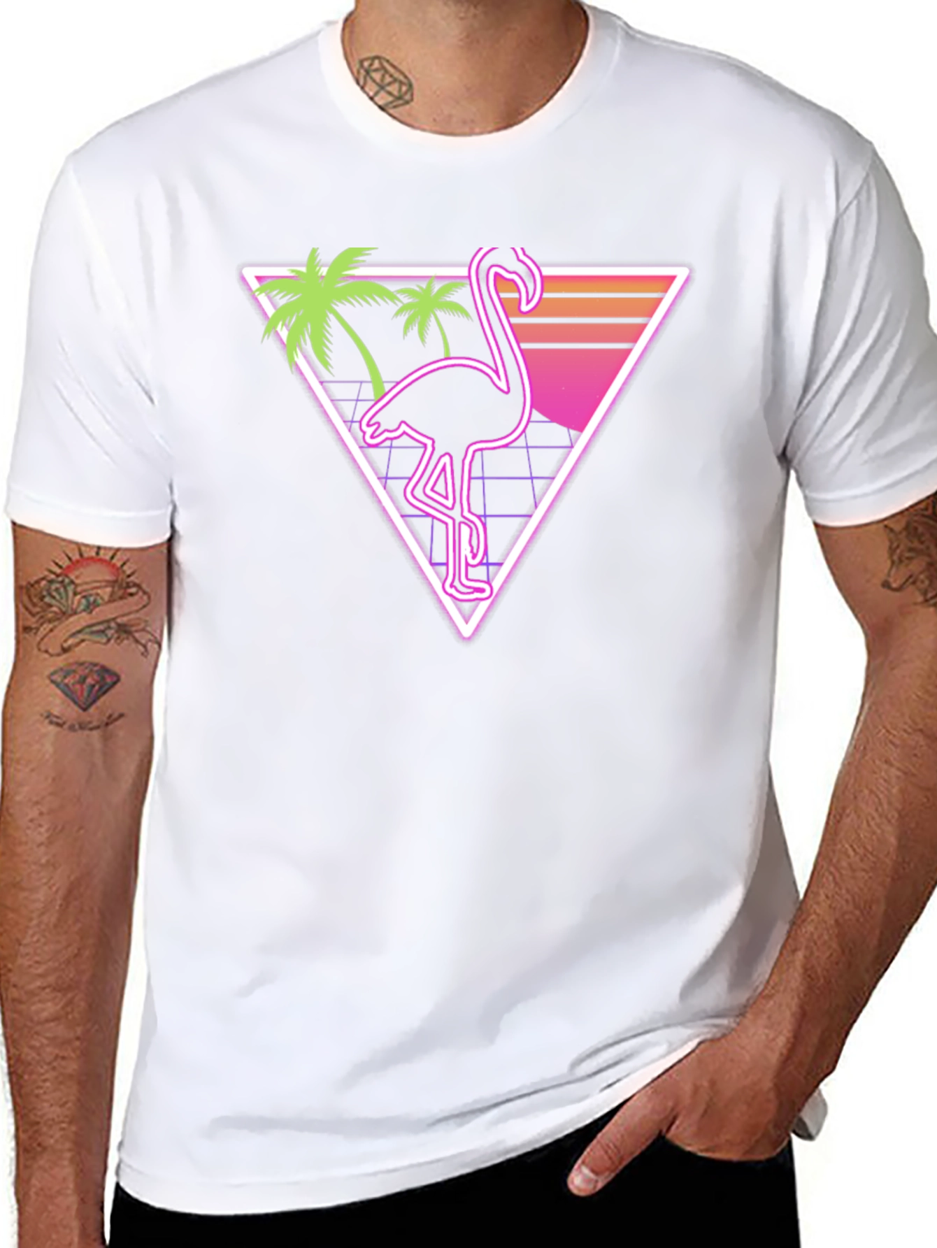 Black Retro Flamingo T-Shirt - Vaporwave Style view 8