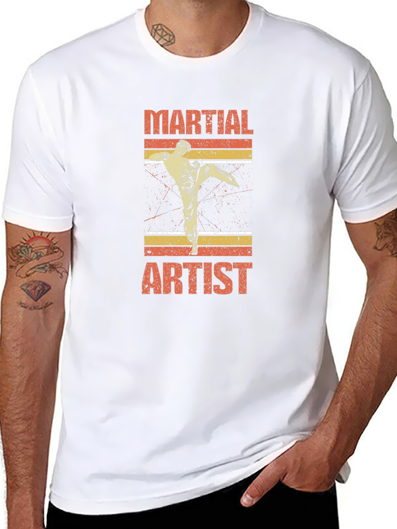Black Martial Artist Graphic T-Shirt Retro Style view 8