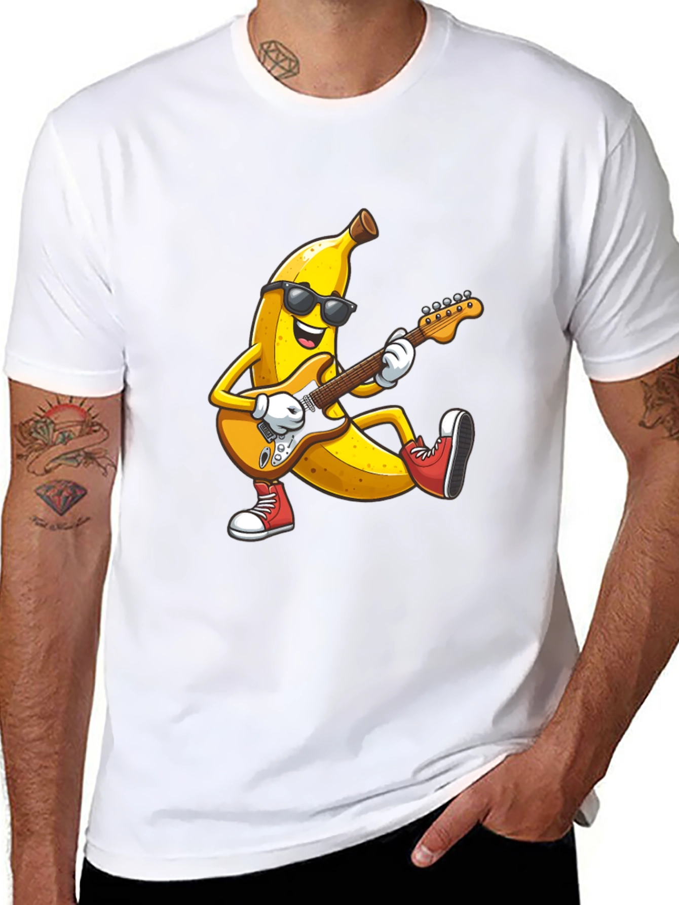 Black Banana Rocker T-Shirt - Cool Fruit Guitarist Tee view 8