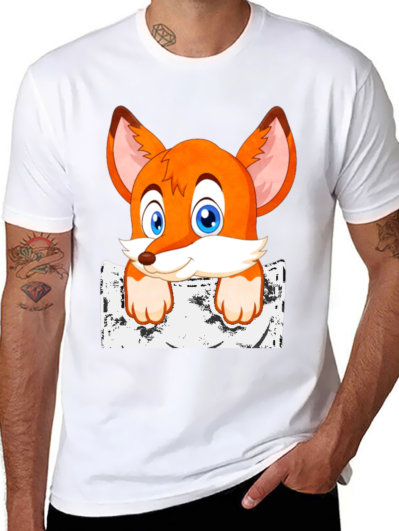 Black Cartoon Fox Graphic Print T-Shirt view 8