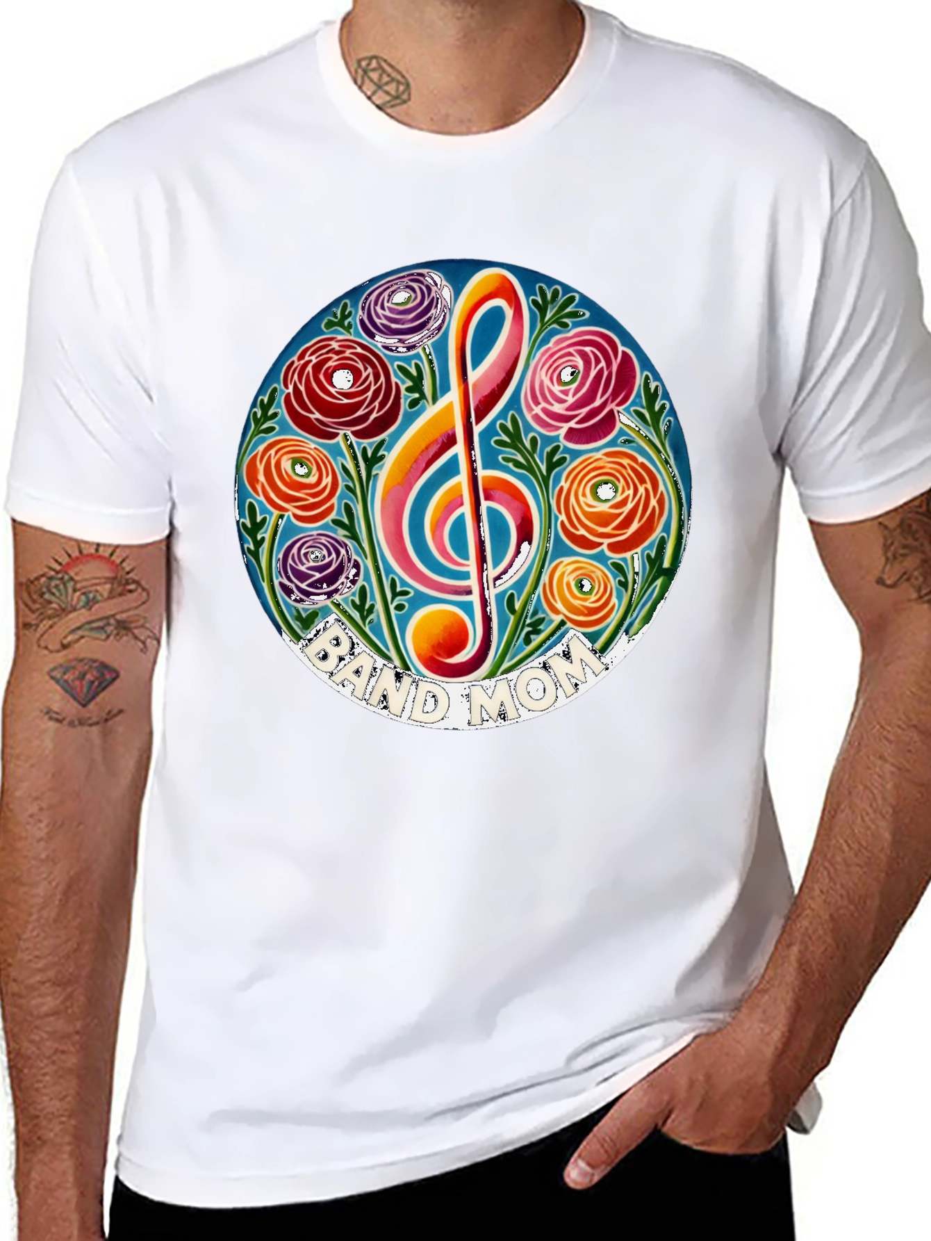 Black Band Mom Floral Treble Clef T-Shirt view 8