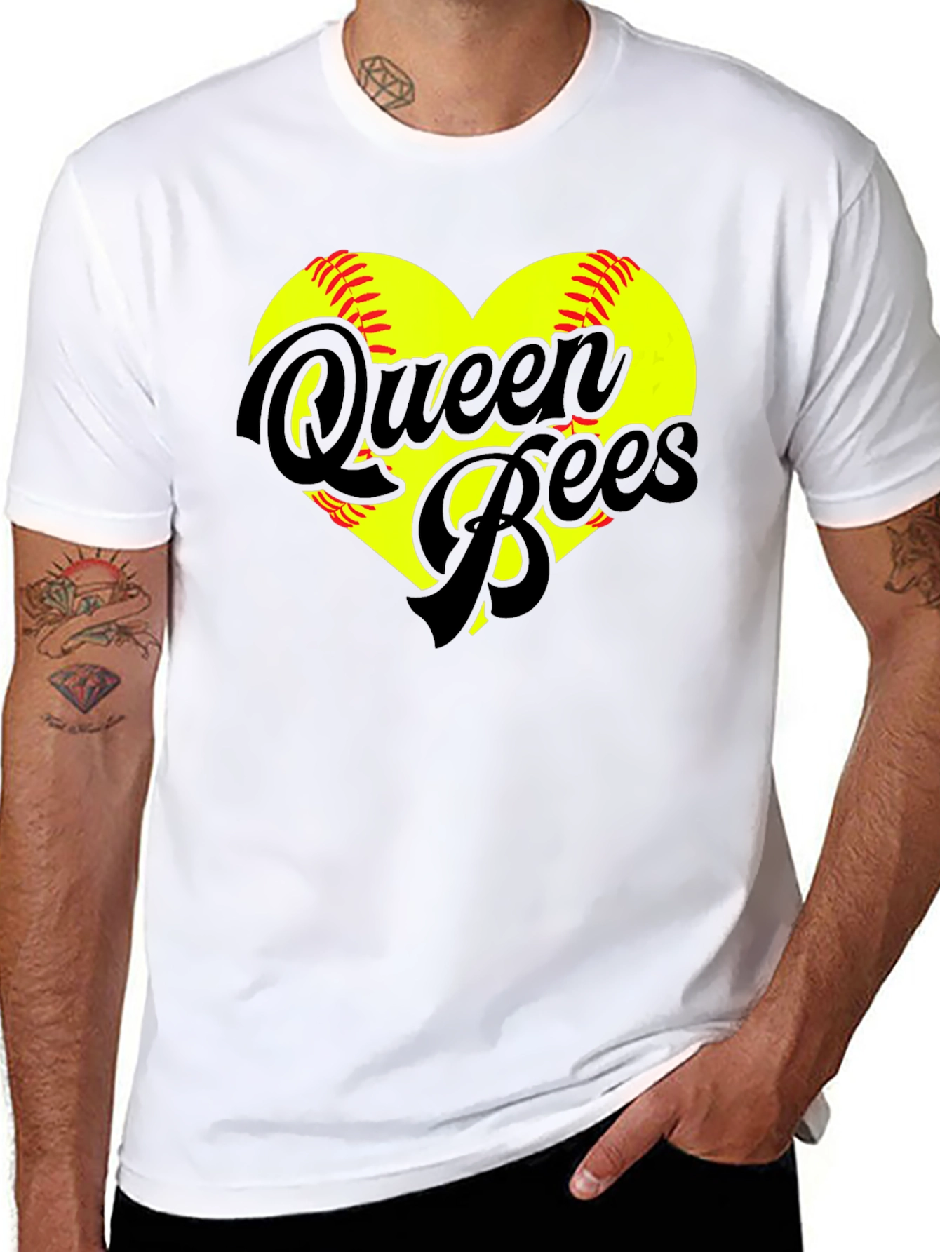 Black Queen Bees Softball Heart T-Shirt view 8