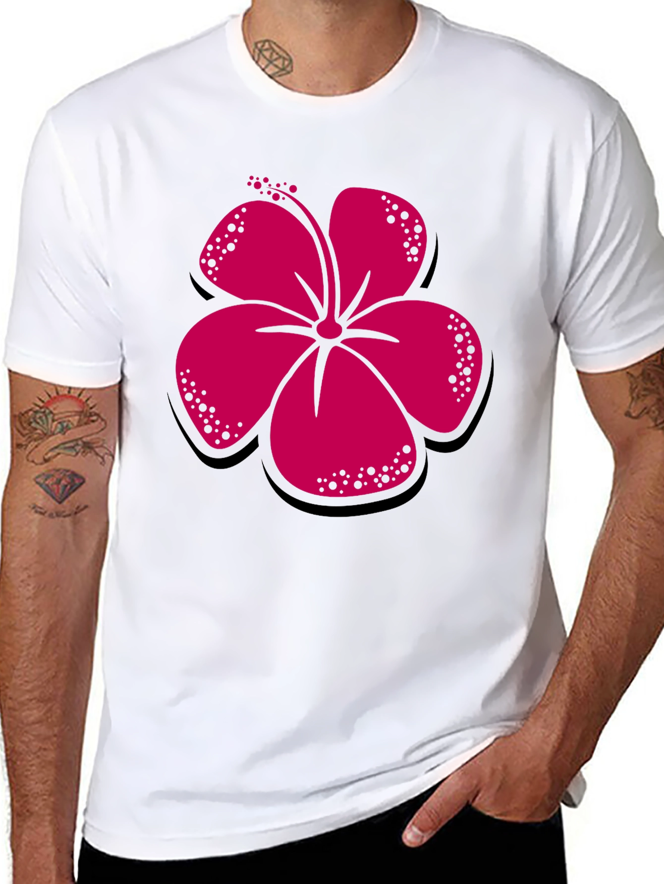 Black Hibiscus Flower Graphic Tee - Casual Black T-Shirt view 8