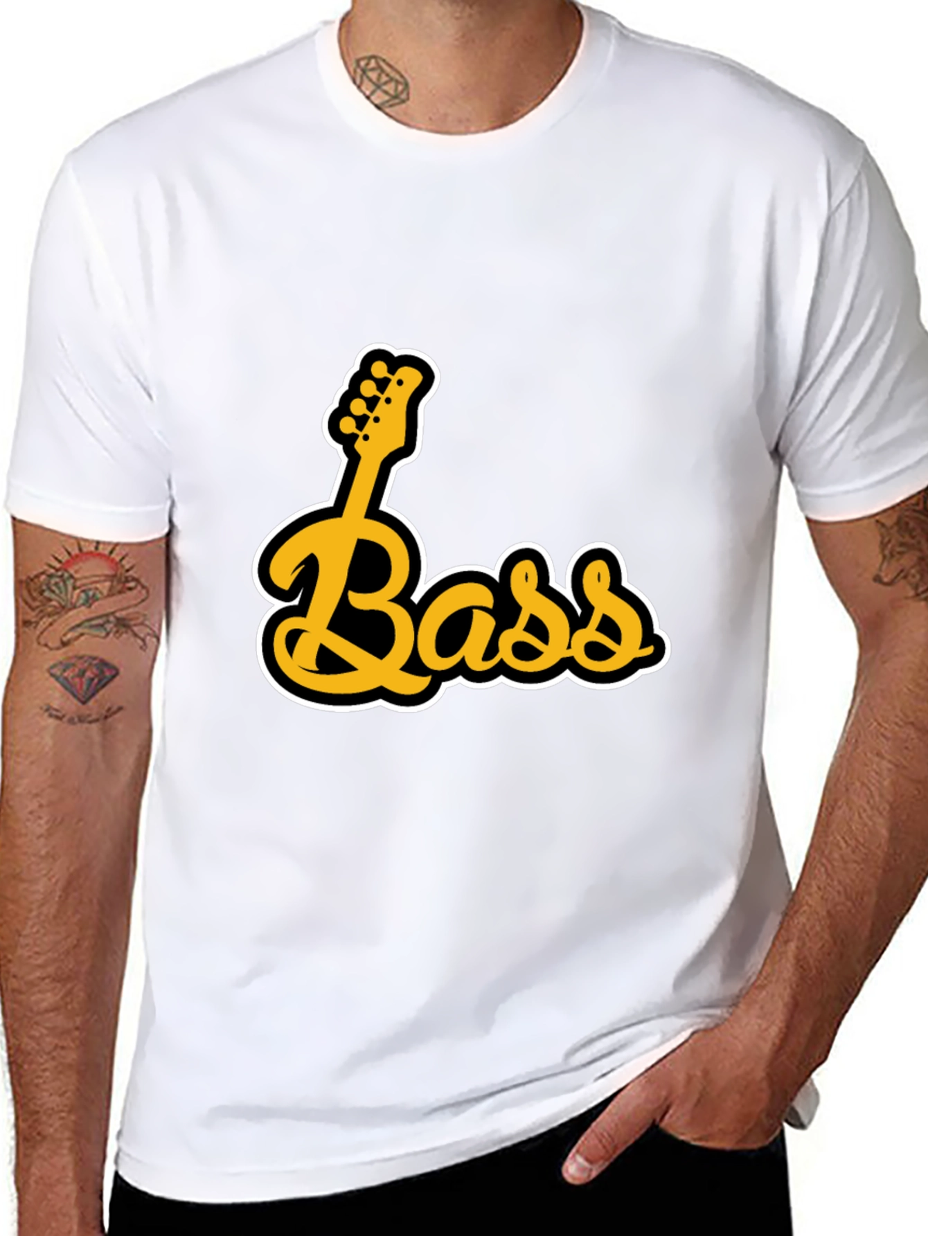 Black Bass Guitar Black Graphic T-Shirt view 8