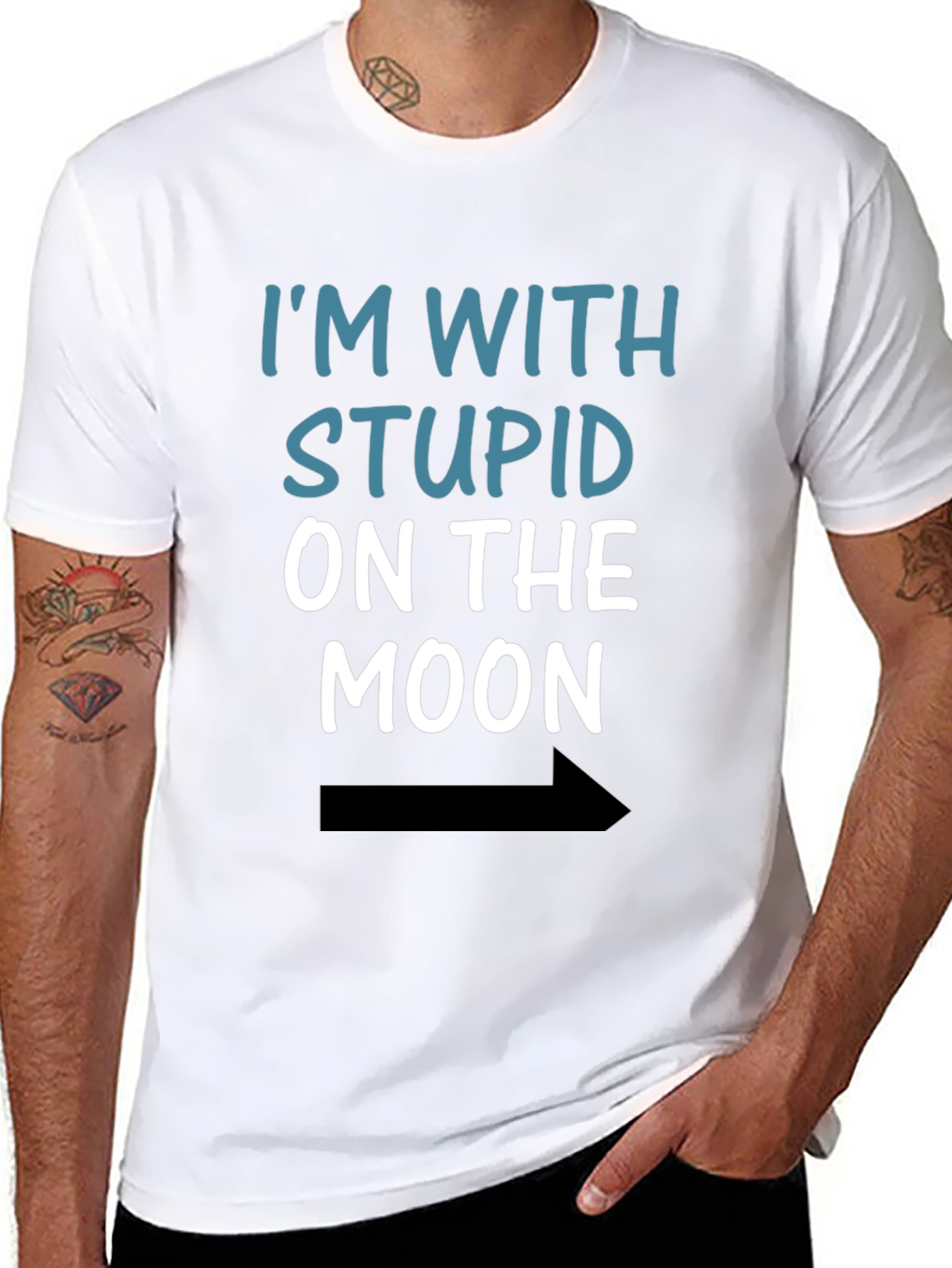 Black I'm With Stupid On The Moon Funny Black T-Shirt view 8