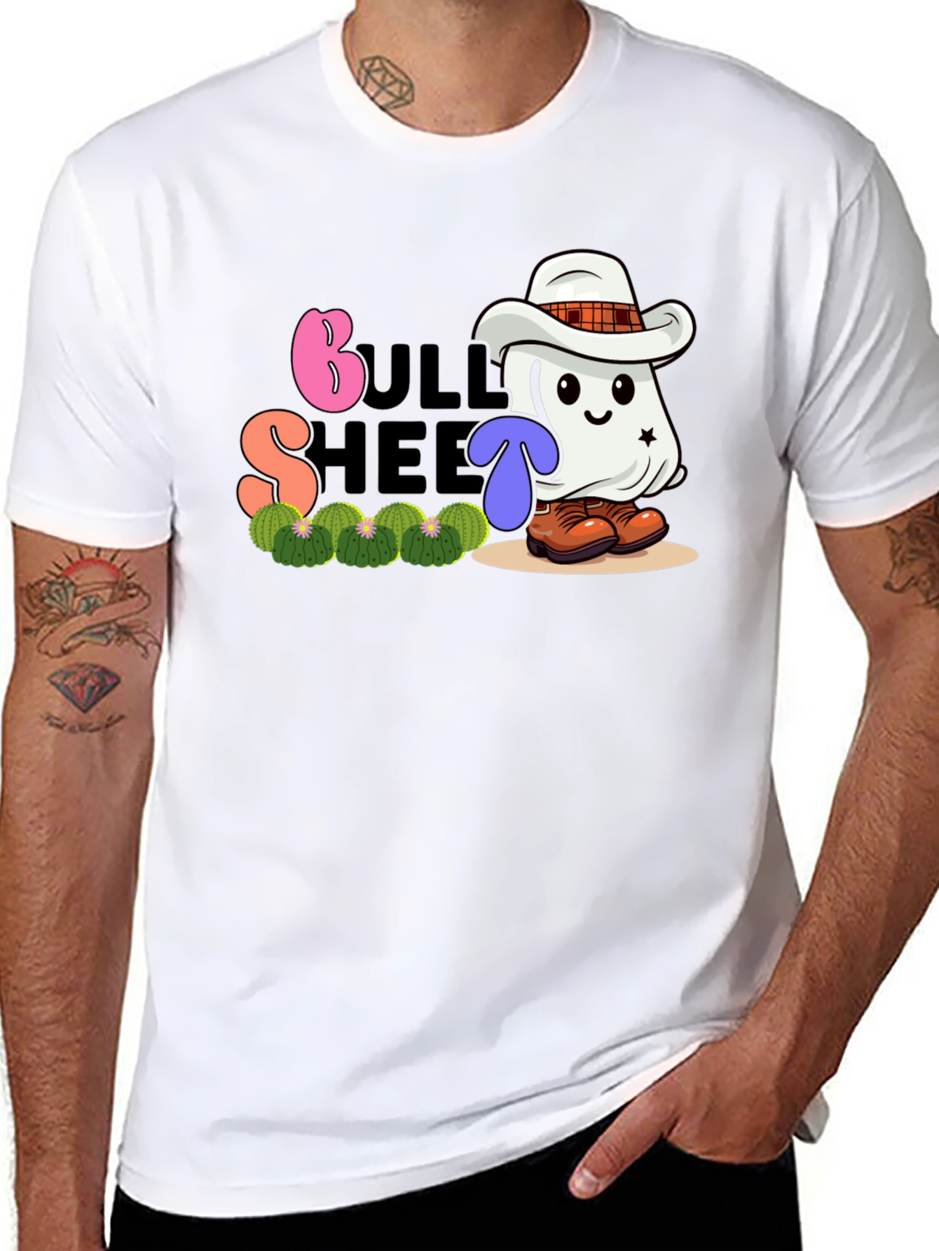 Black Bull Sheet Ghost Cowboy Graphic T-Shirt view 8