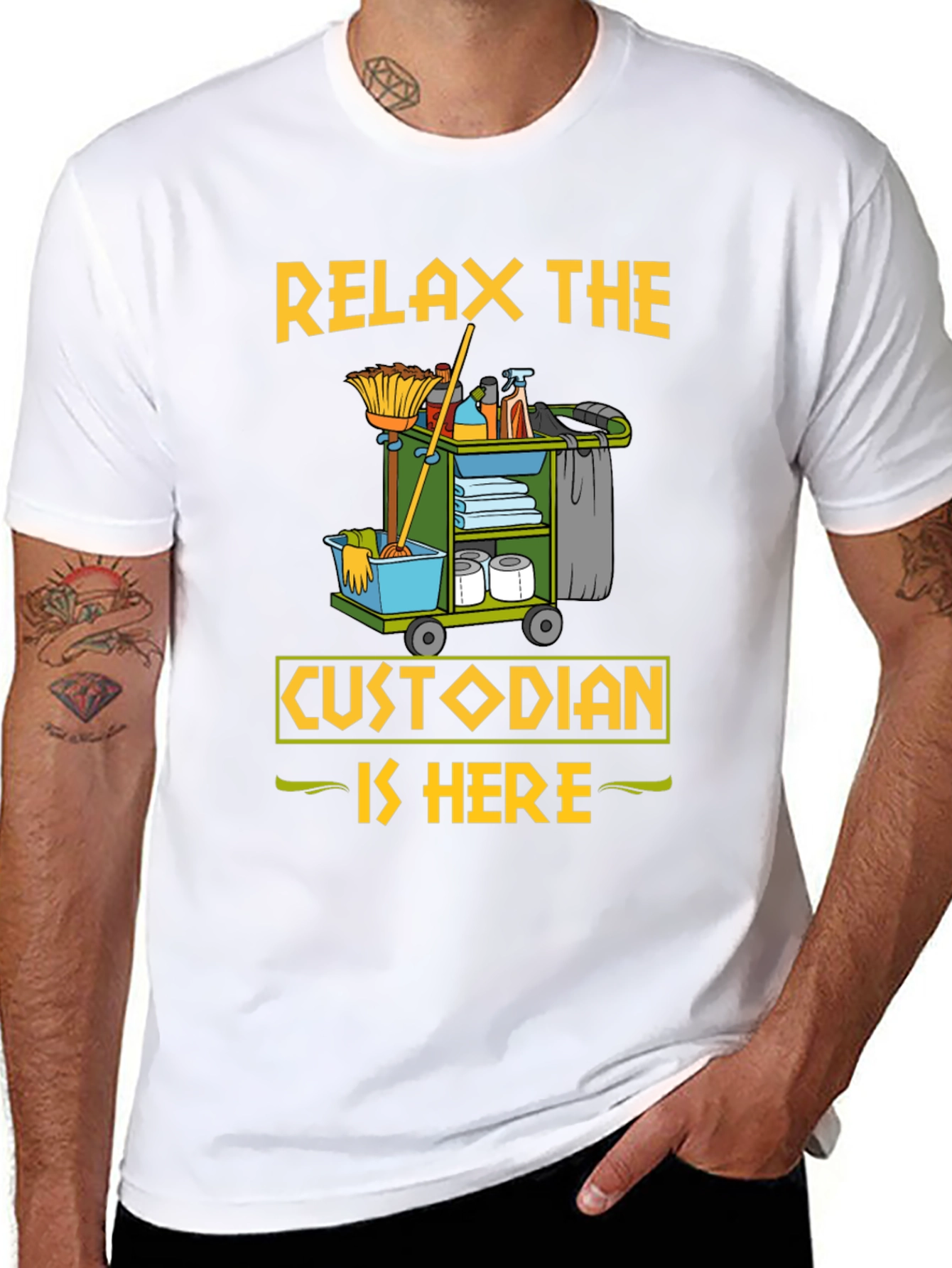 Black Relax The Custodian Is Here Funny T-Shirt view 8