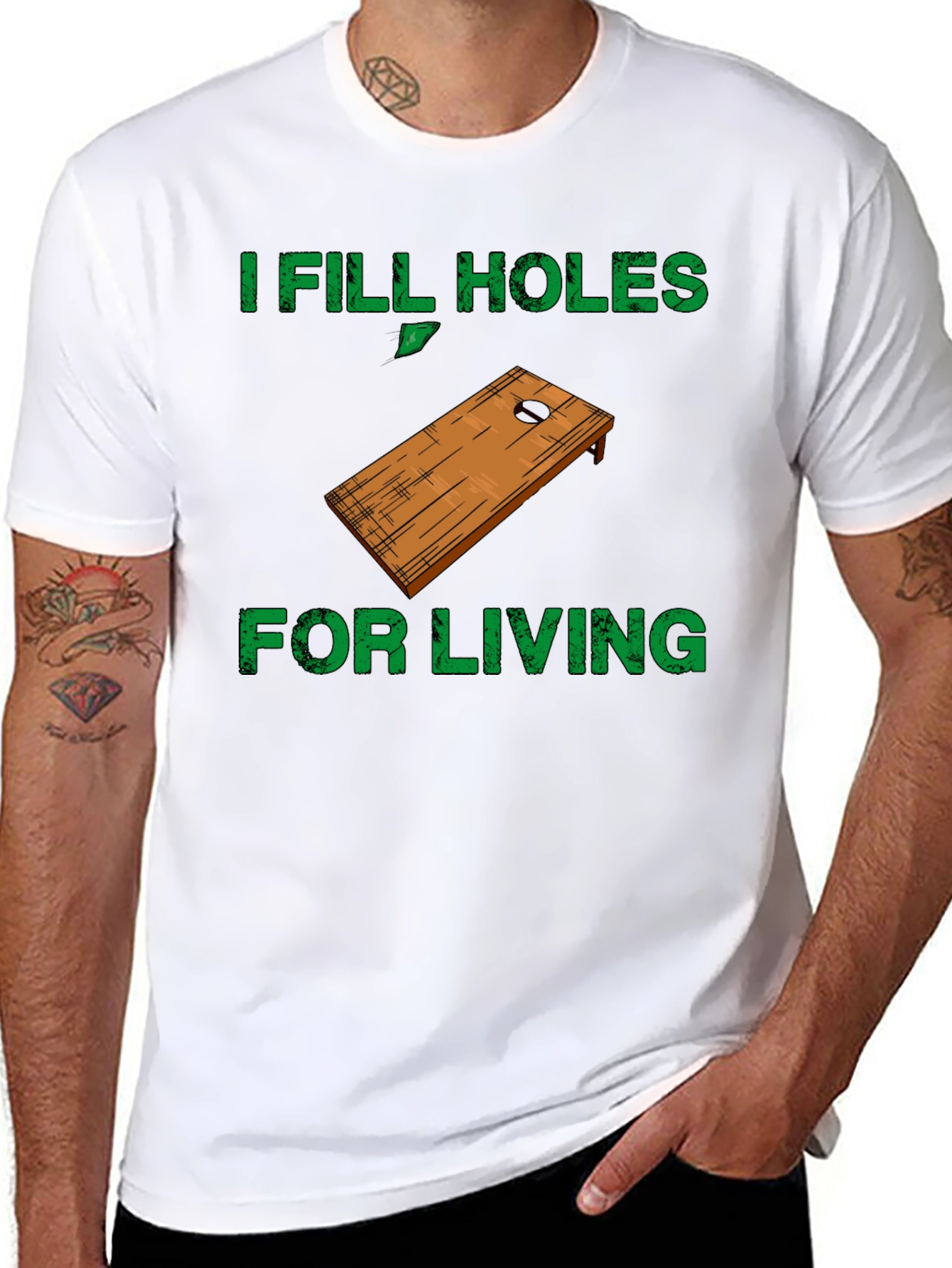 Black I Fill Holes For Living T-Shirt - Cornhole Player view 8