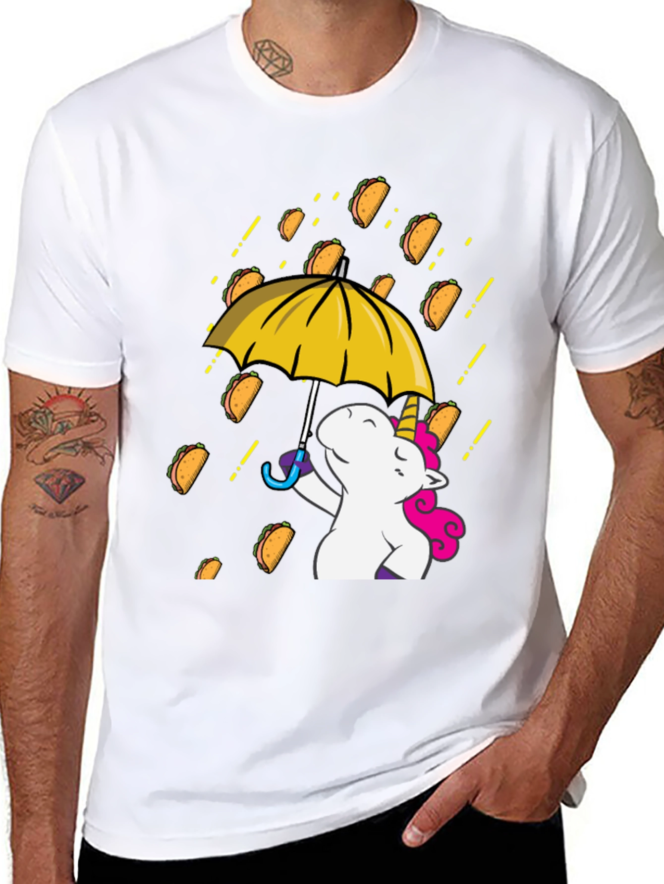 Black Unicorn Taco Rain Graphic T-Shirt view 8