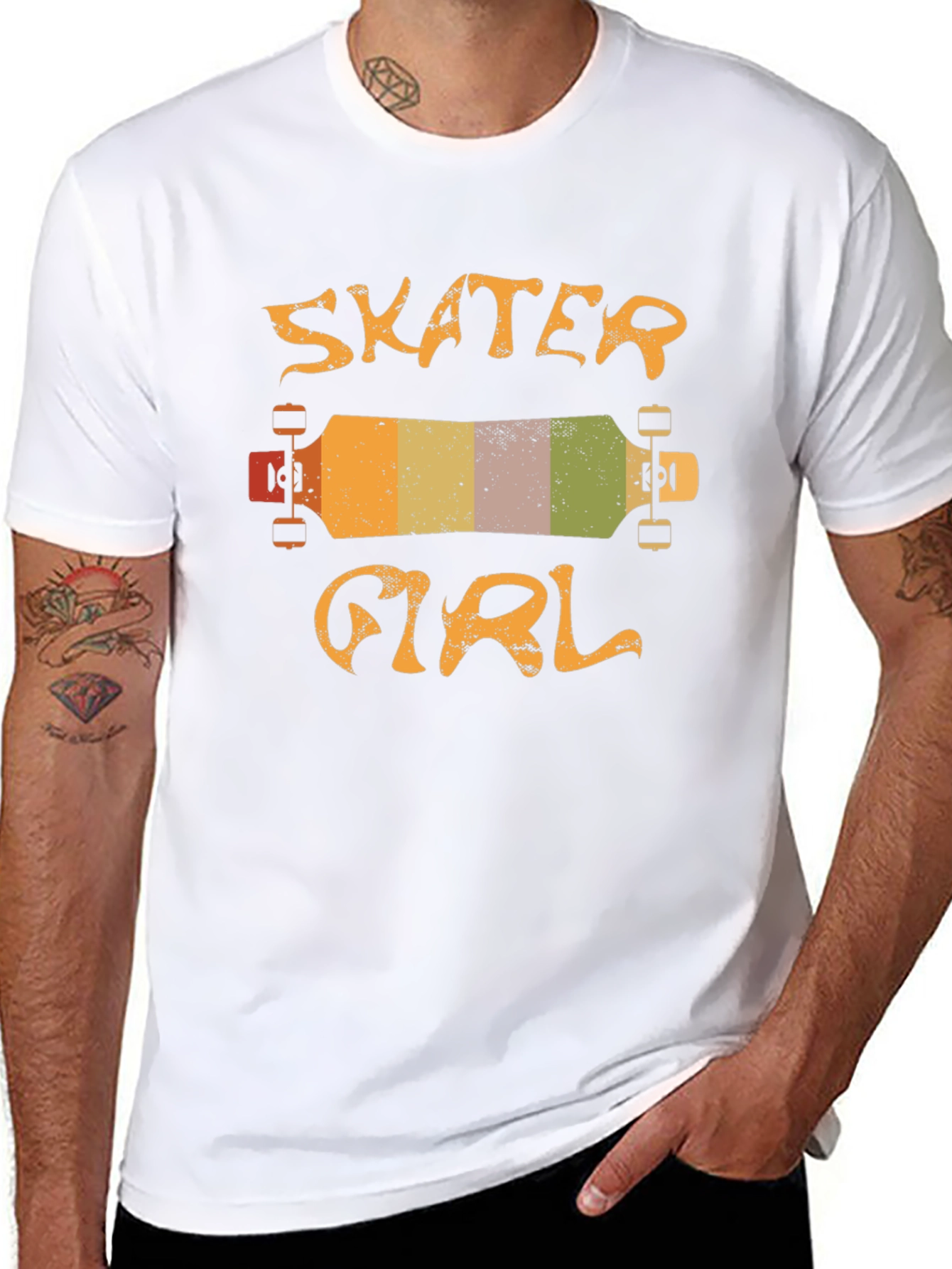 Black Skater Girl T-Shirt - Retro Skateboard Design view 8