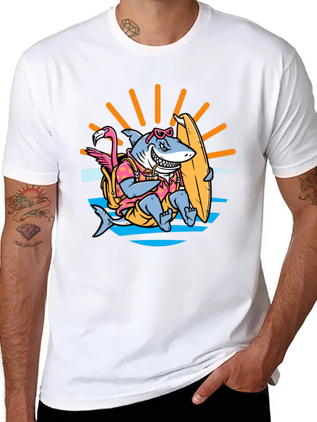 Black Surfing Shark T-Shirt - Summer Vibes view 8