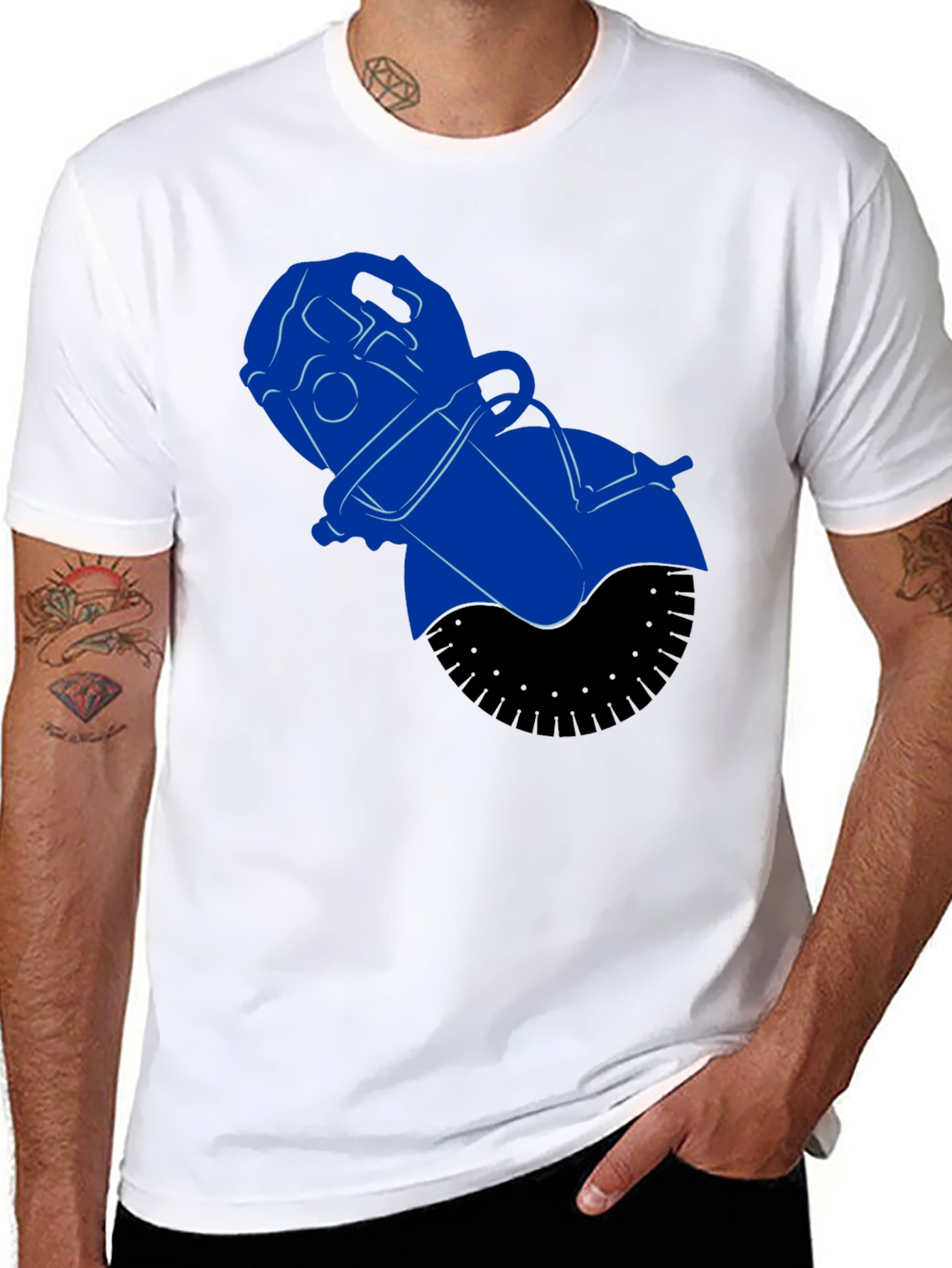 Black Blue Power Tool Graphic Tee - Black Cotton Blend Shirt view 8