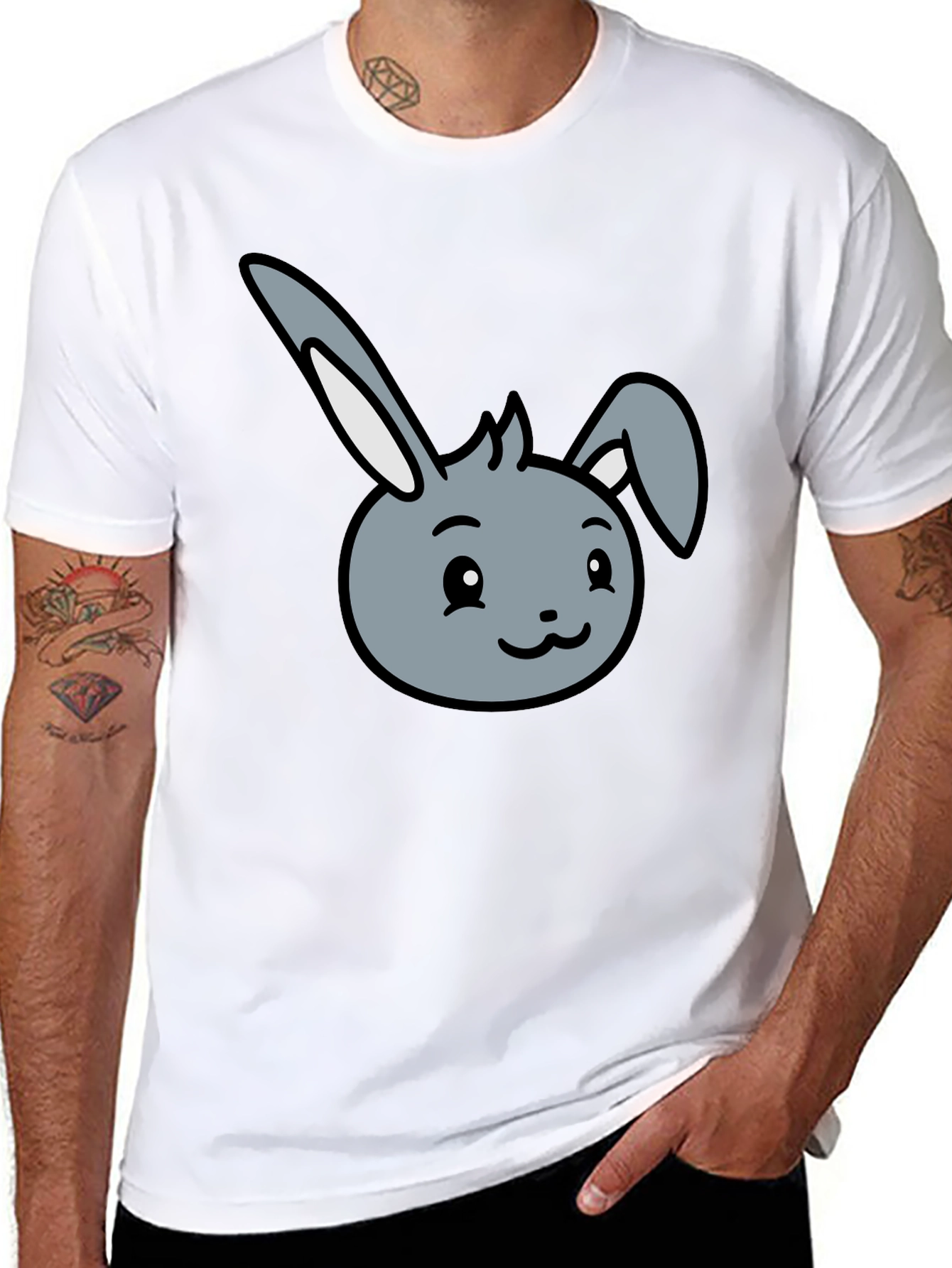 Black Cute Bunny Graphic Tee - Soft Cotton Blend view 8