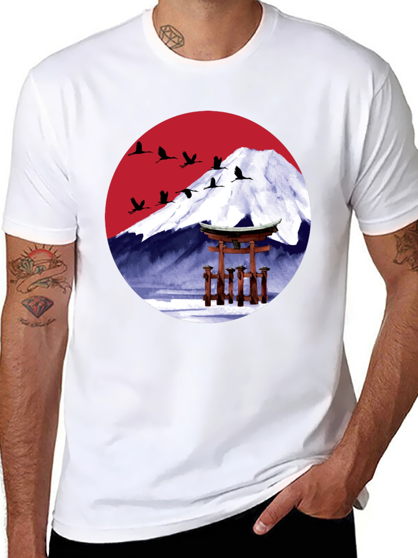 Black Japanese Mountain Scene Graphic Tee view 8