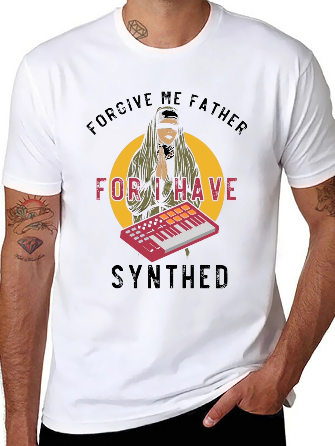 Black Forgive Me Father I Have Synthed Black T-Shirt view 8