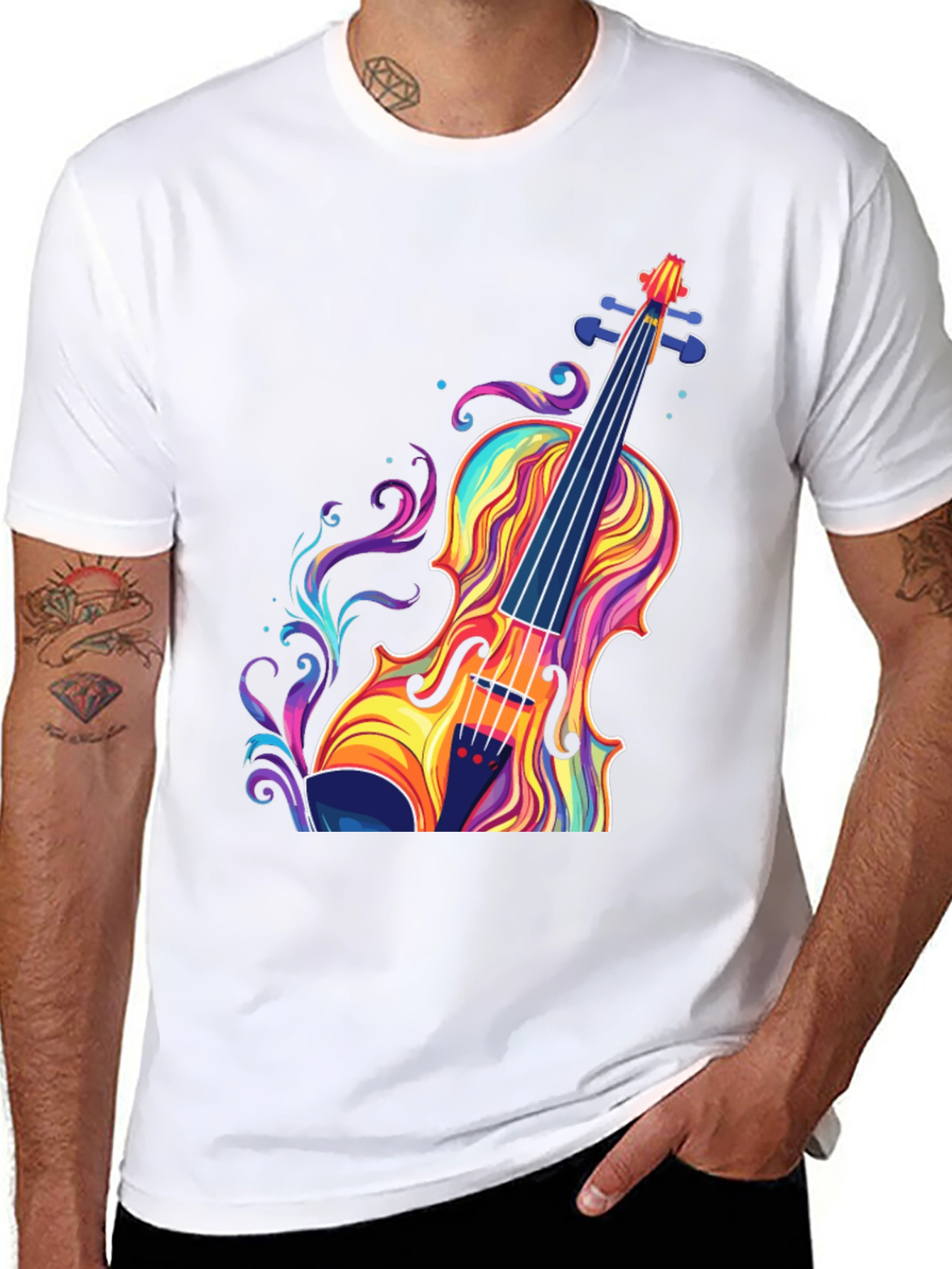 Black Colorful Violin Graphic T-Shirt - Music Lover Tee view 8
