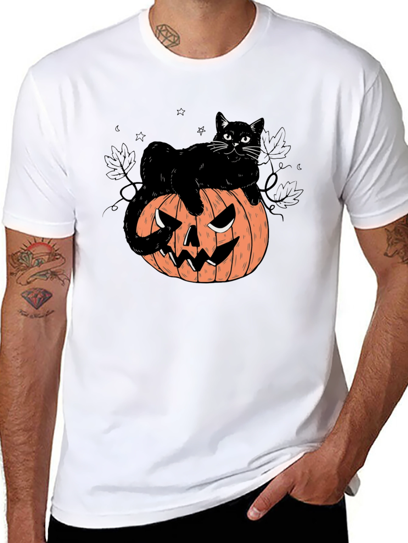 Black Halloween Cat on Pumpkin Graphic Tee view 8