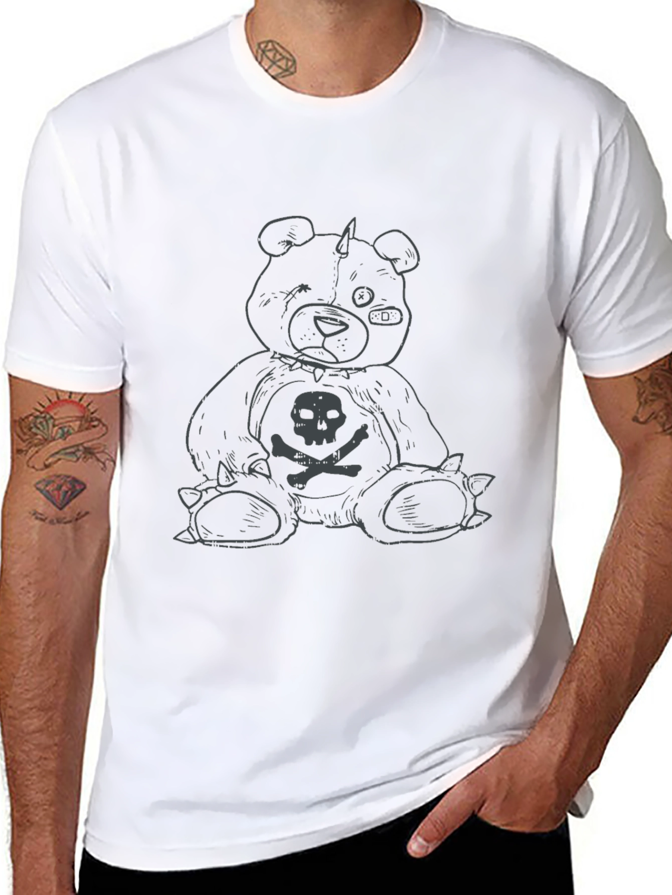 Black Edgy Teddy Graphic Tee - Black Cotton view 8