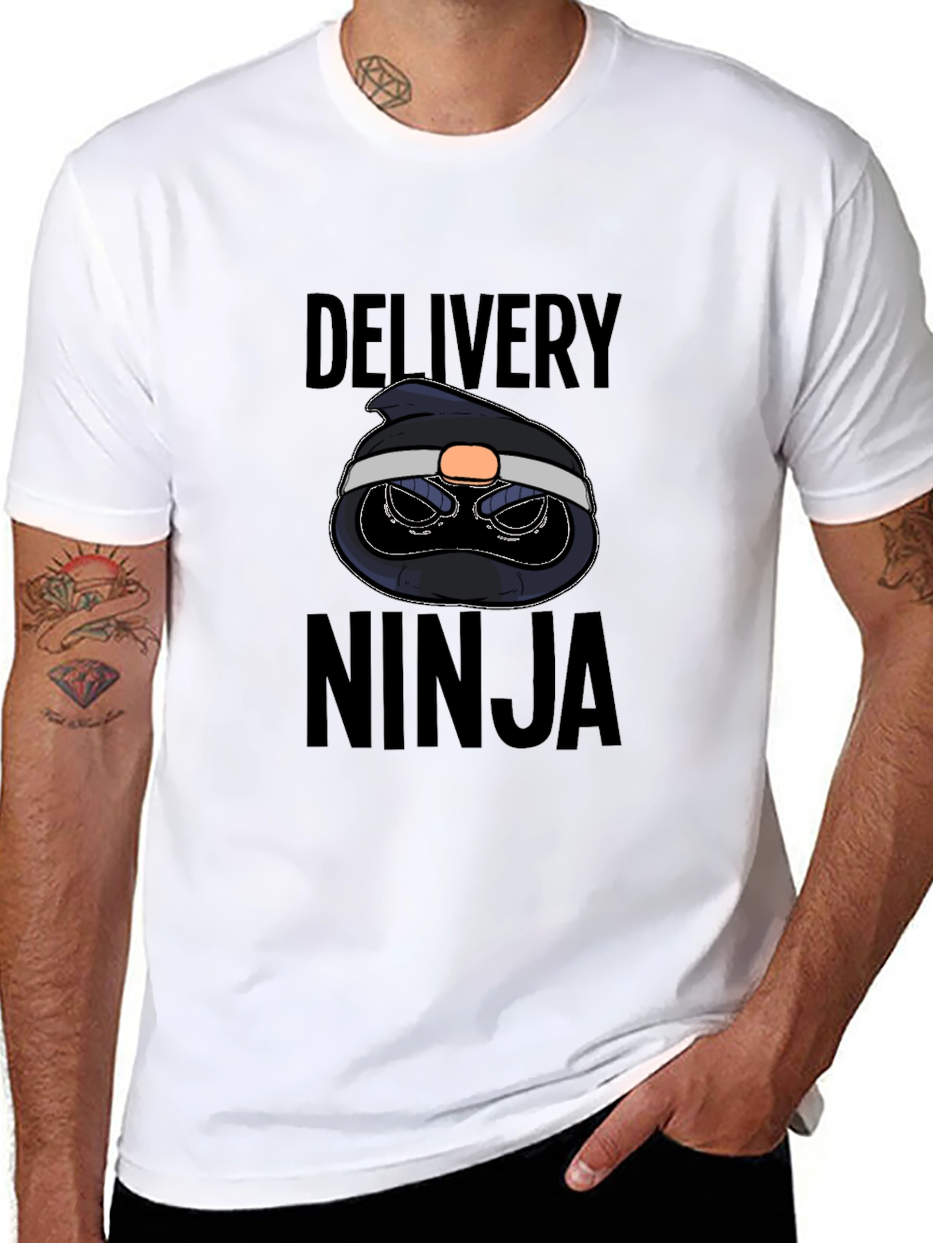 Black Delivery Ninja Graphic Tee - Black Cotton T-Shirt view 8