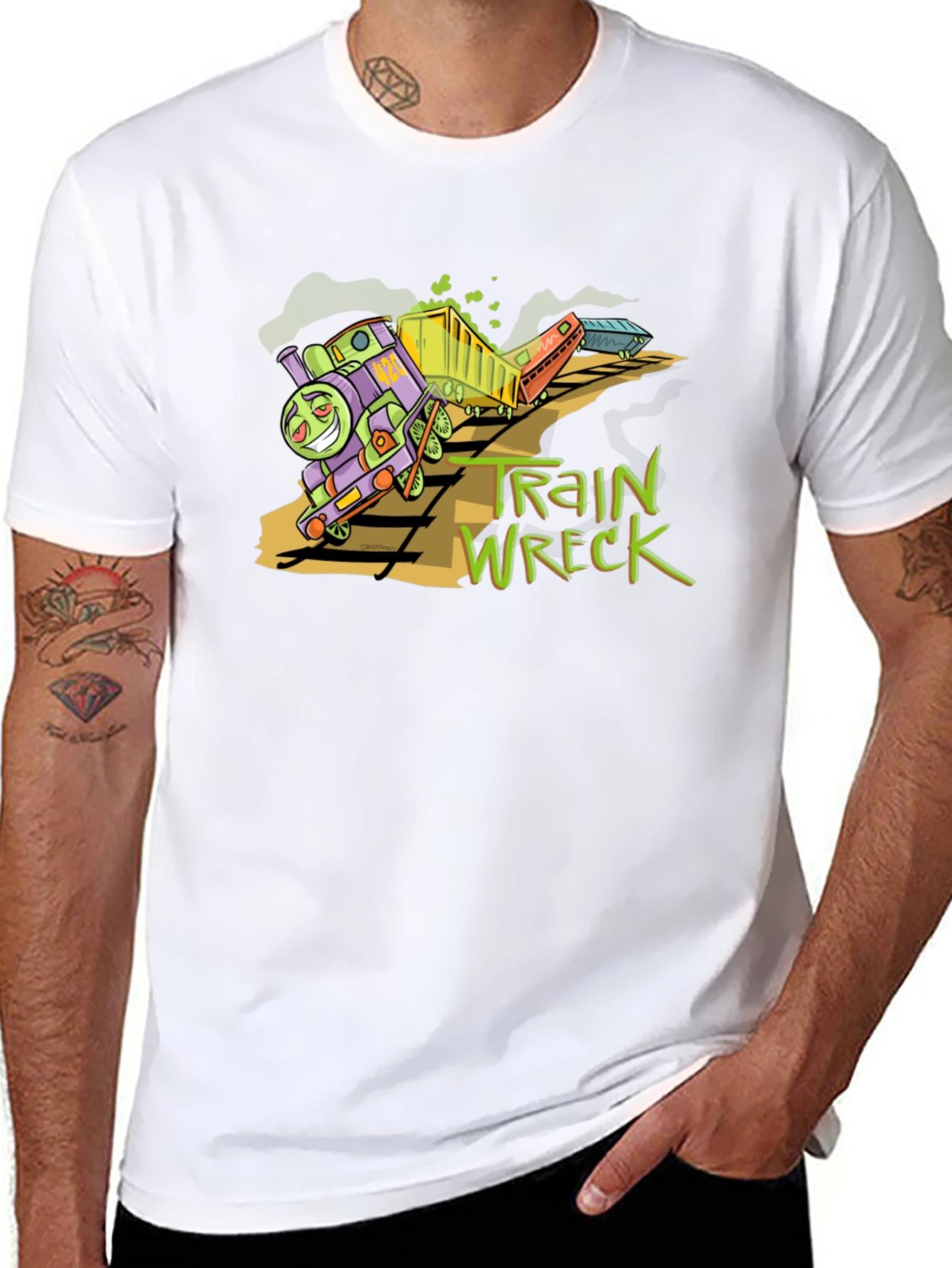 Black Train Wreck Graphic Tee -  Black Cotton Shirt view 8