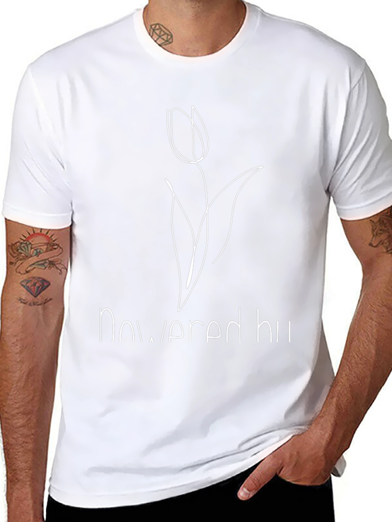 Black Minimalist Tulip Outline Graphic T-Shirt - Black view 8