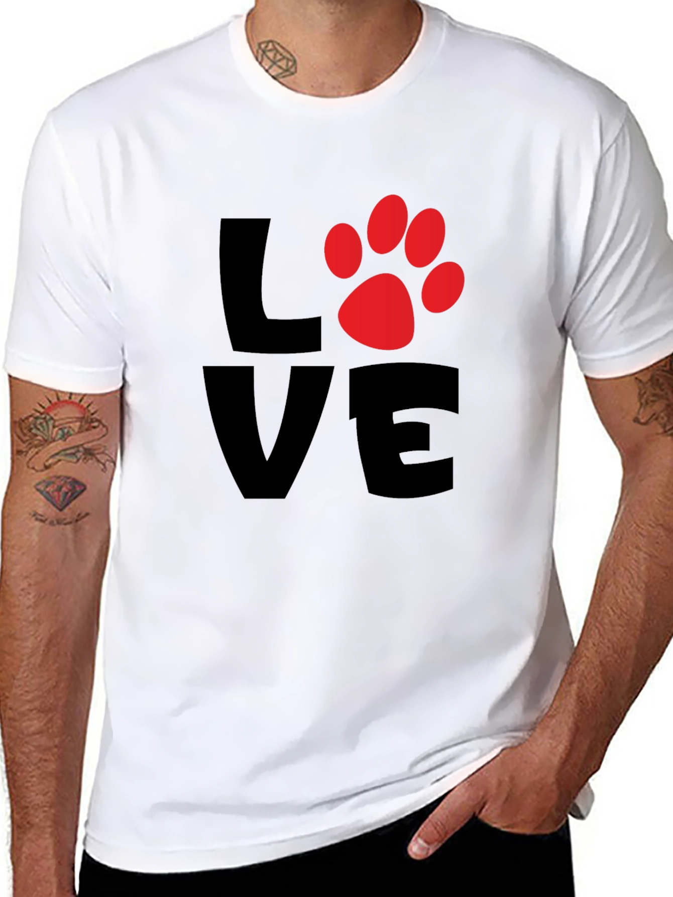 Black Love Paw Print Men's Black T-Shirt view 8