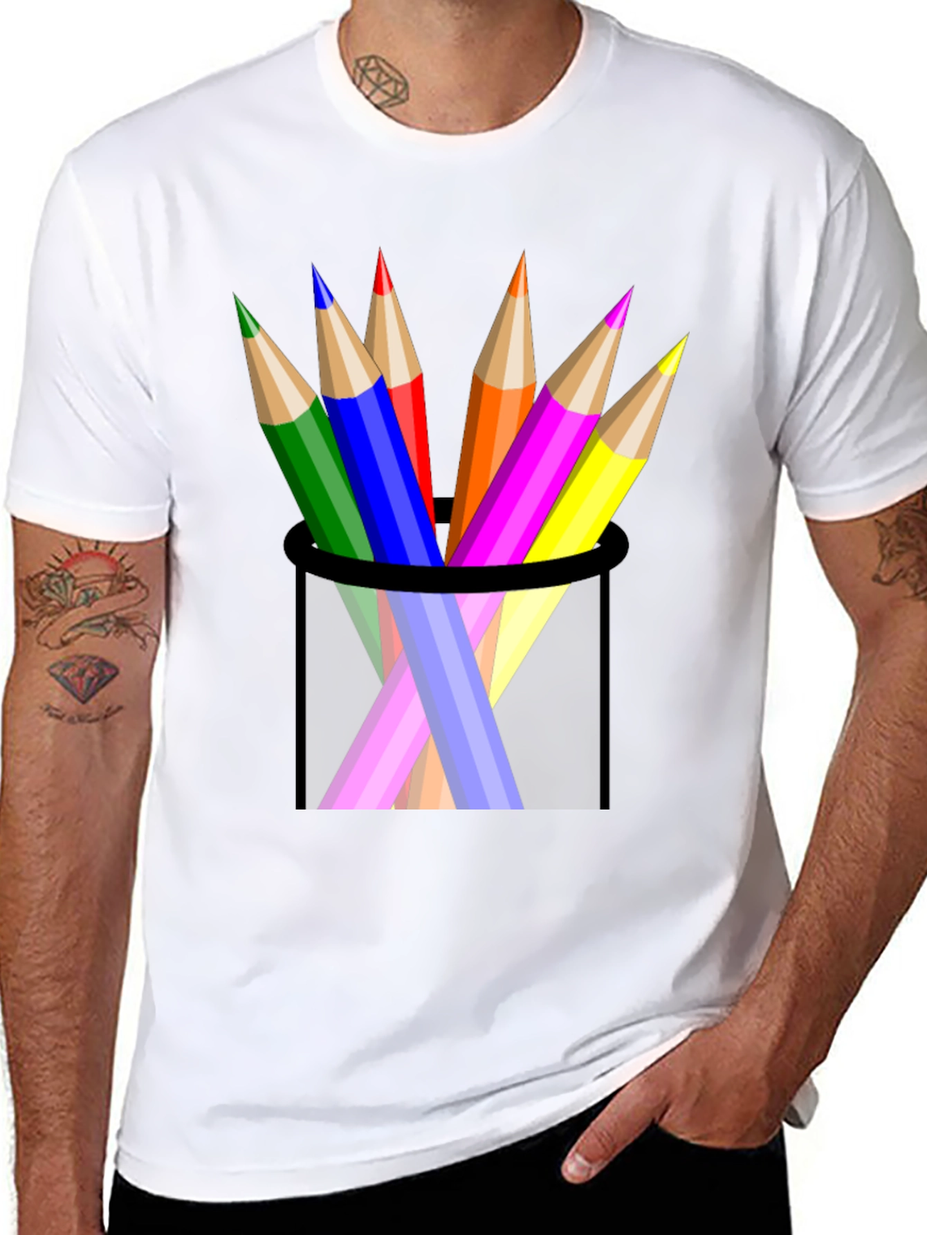 Black Colorful Pencils Black T-Shirt view 8