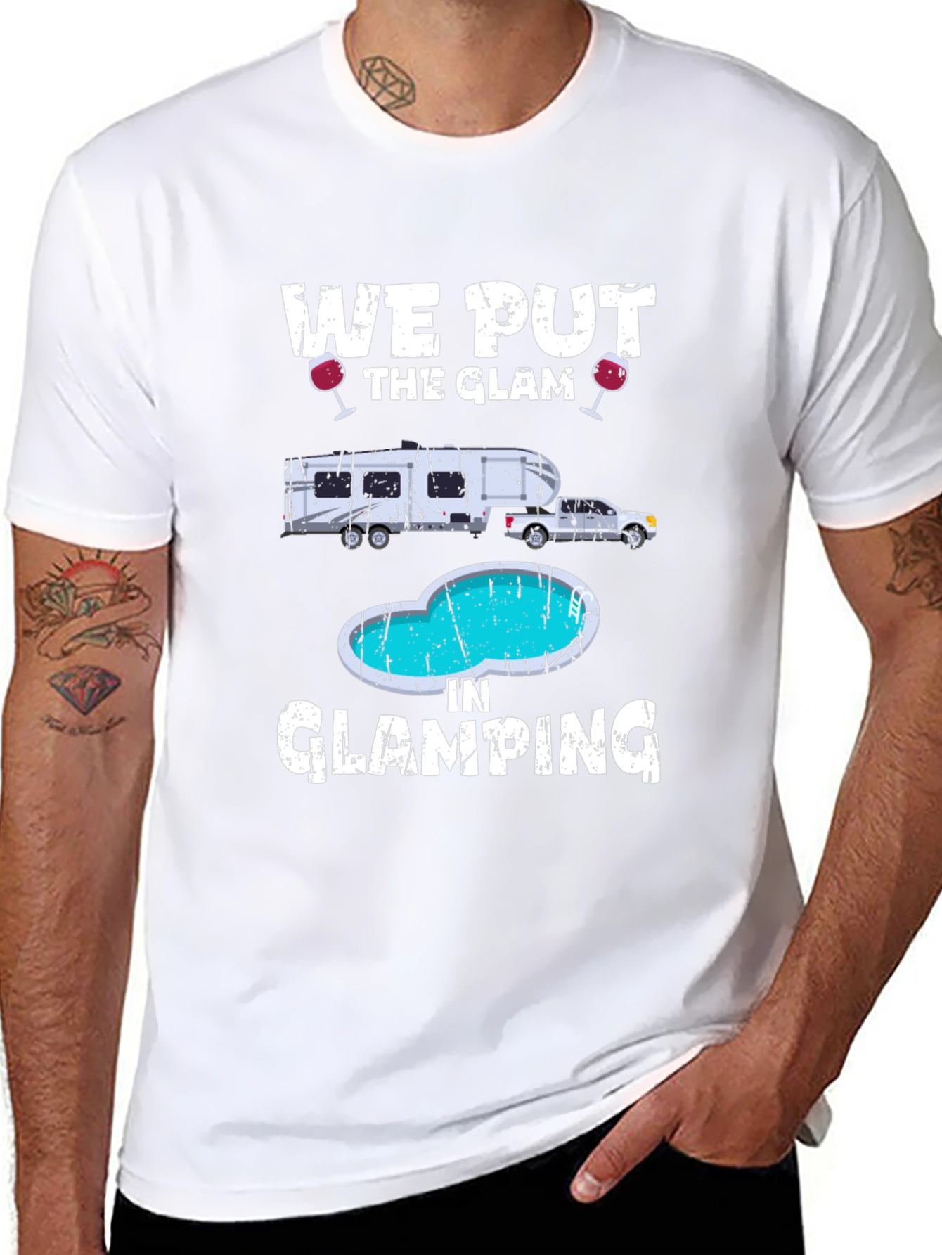 Black Glamorous Glamping T-Shirt: RV & Pool Design view 8