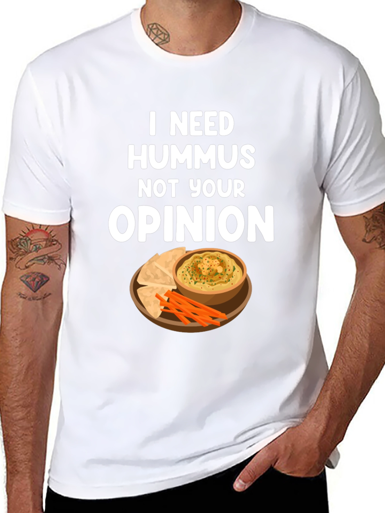 Black Hummus Lover T-Shirt - I Need Hummus, Not Your Opinion view 8